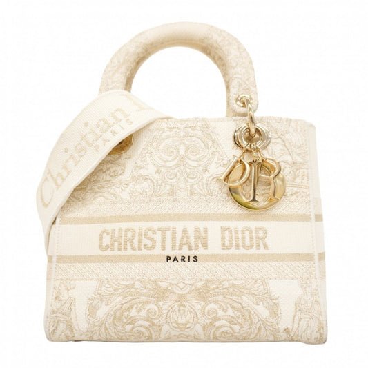 Christian Dior Gold White Canvas Handbag ()