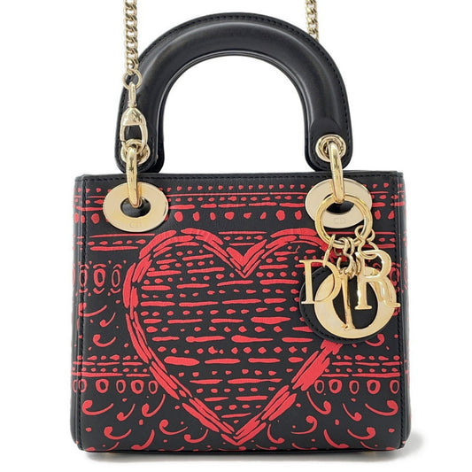 Christian Dior Black Red Color Leather Handbag ()