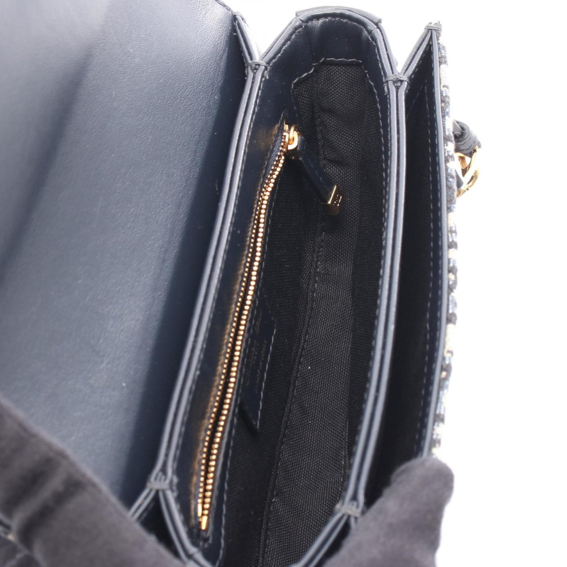 Christian Dior Beige Navy Canvas Leather Shoulder Bag ()