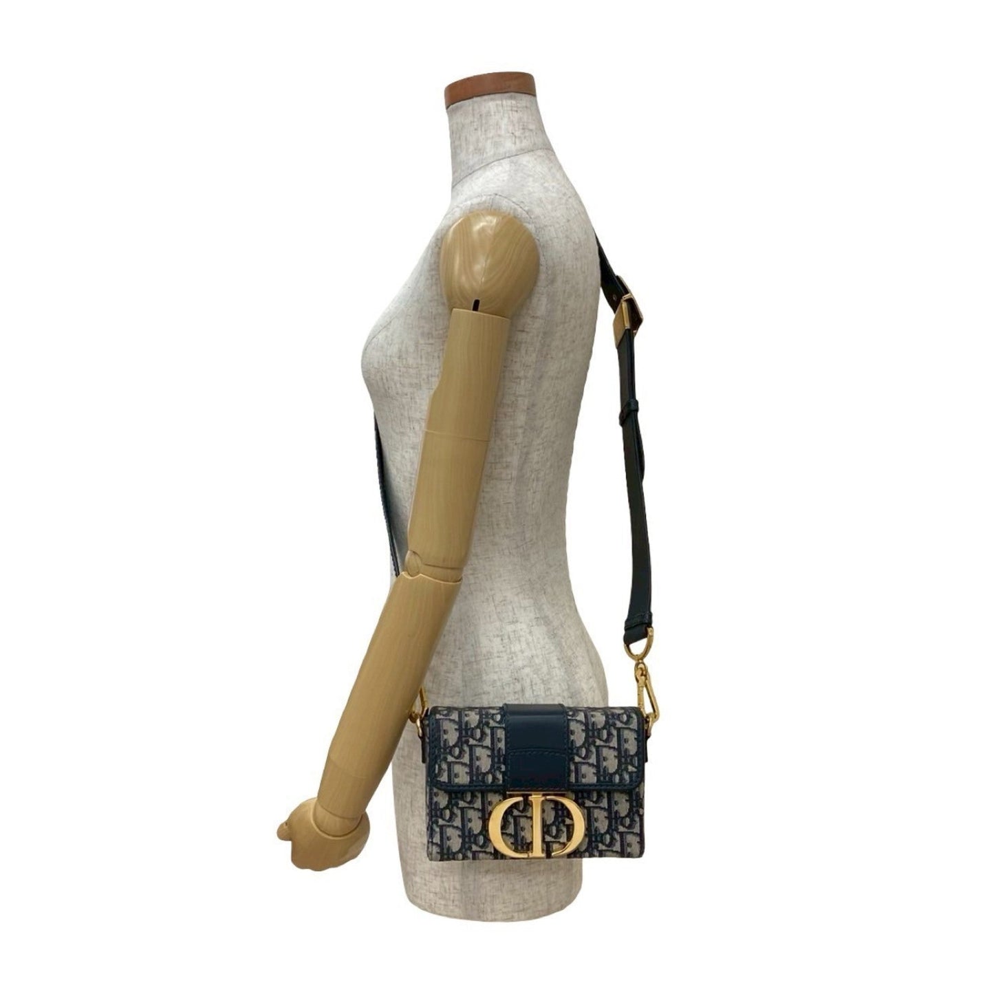 Christian Dior Navy Leather Canvas Shoulder Bag ()