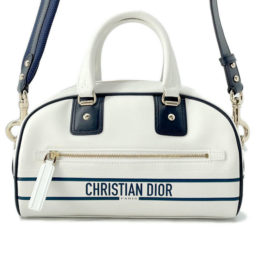 Christian Dior Navy White Leather Rubber Handbag ()