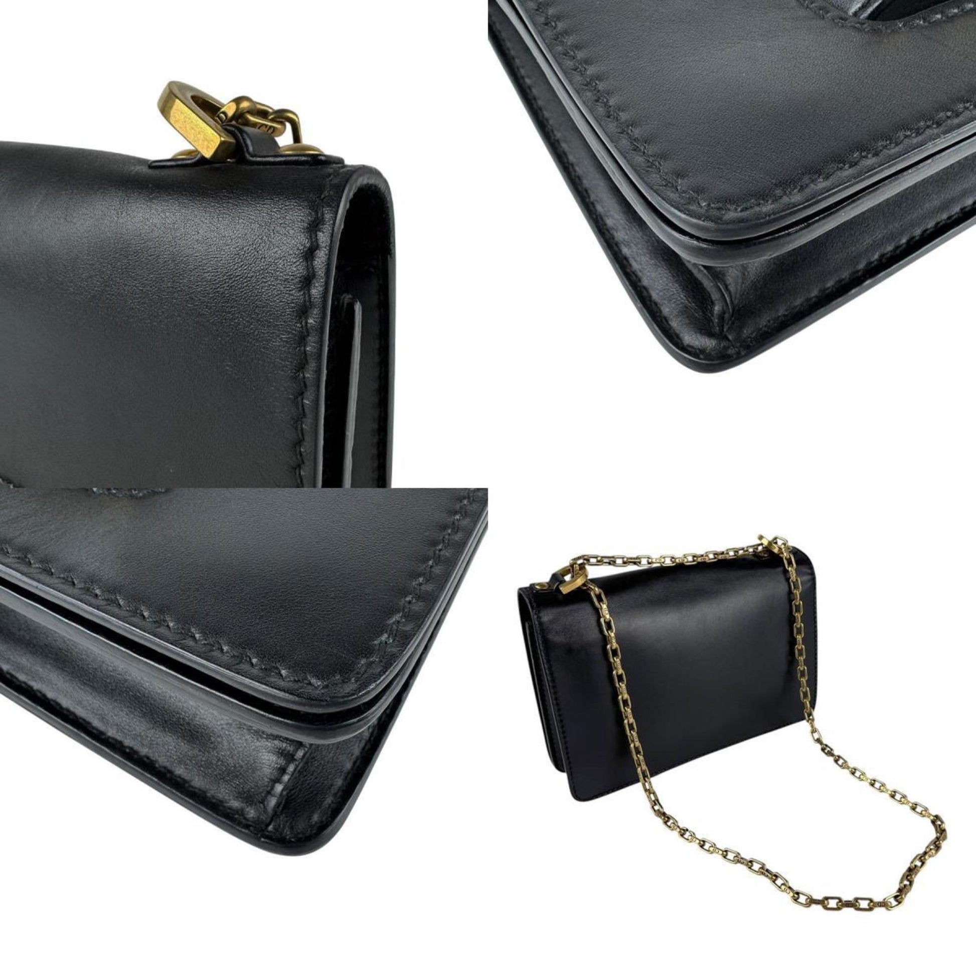 Christian Dior Black Gold Leather Metal Shoulder Bag ()