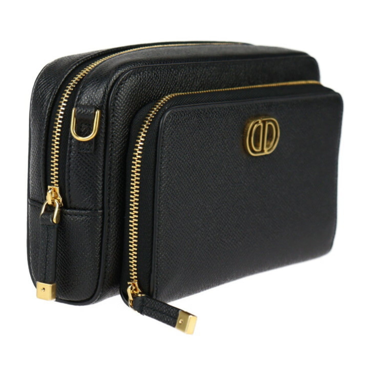 Christian Dior Black Leather Clutch Bag Handbag Pochette Pouch Shoulder Bag ()