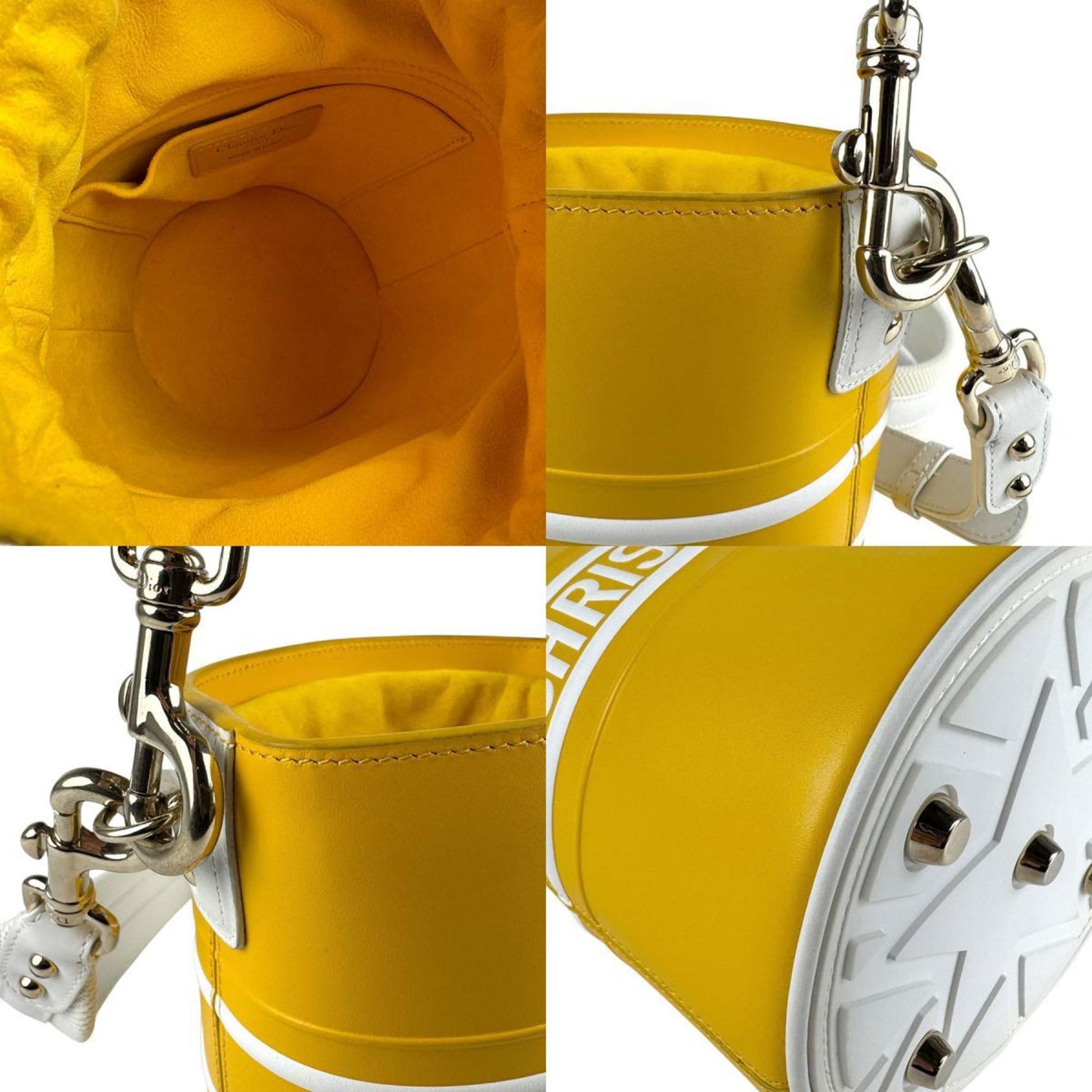 Christian Dior White Yellow Leather Handbag Shoulder Bag ()