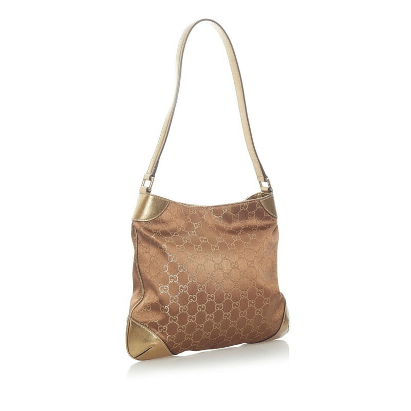 Gucci Gold Leather Canvas Shoulder Bag