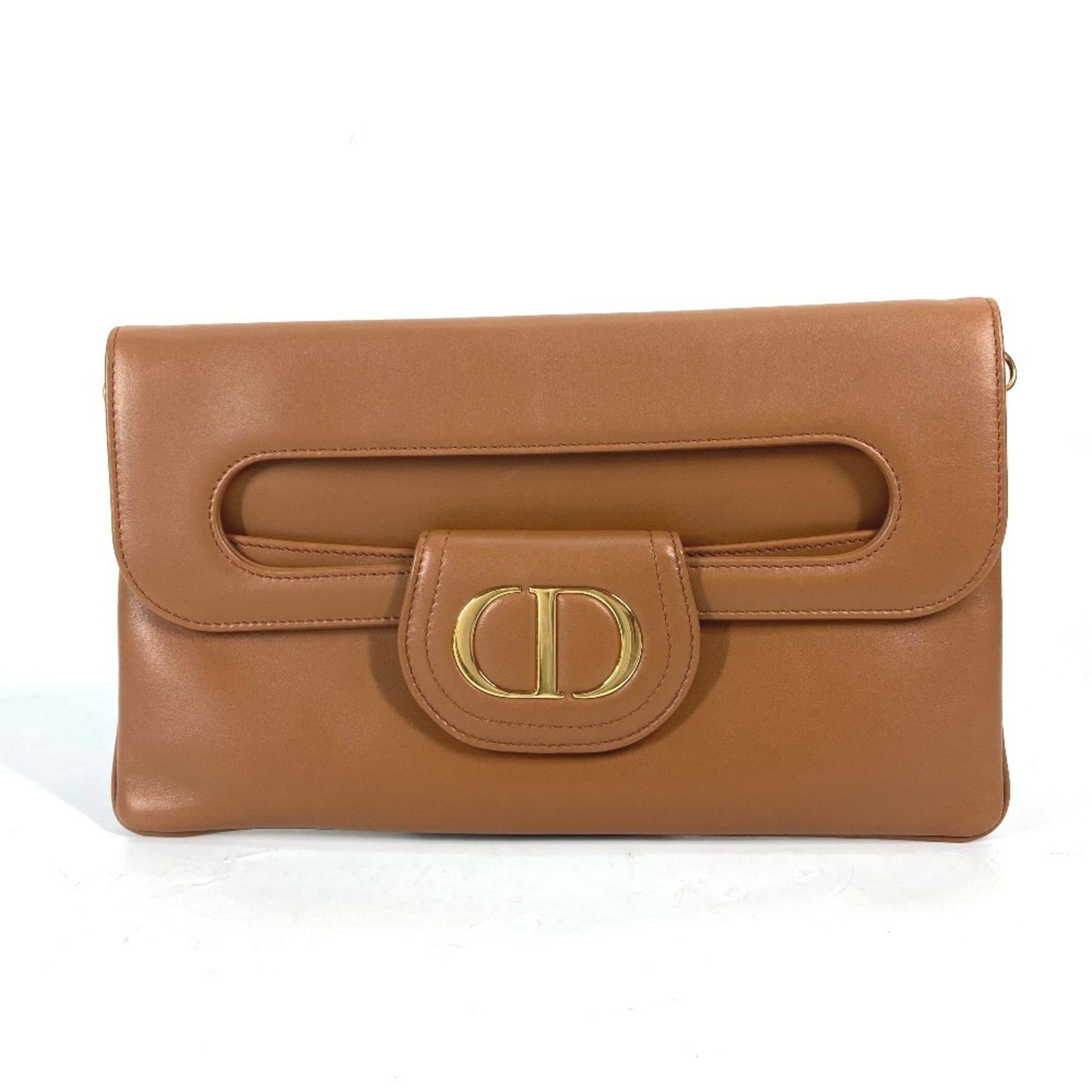 Christian Dior Brown Leather Clutch Bag Handbag Shoulder Bag ()