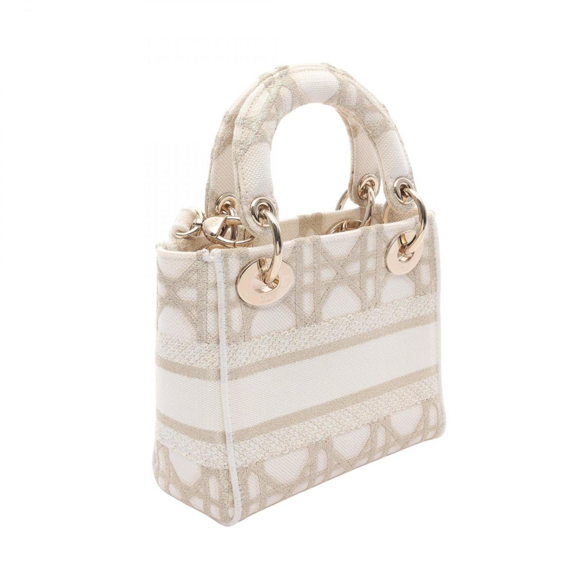 Christian Dior Gold White Canvas Handbag ()