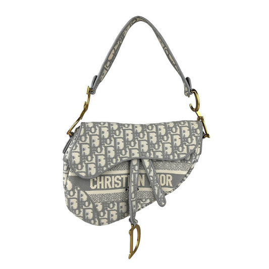 Christian Dior Gray White Canvas Saddle Bag Shoulder Bag ()