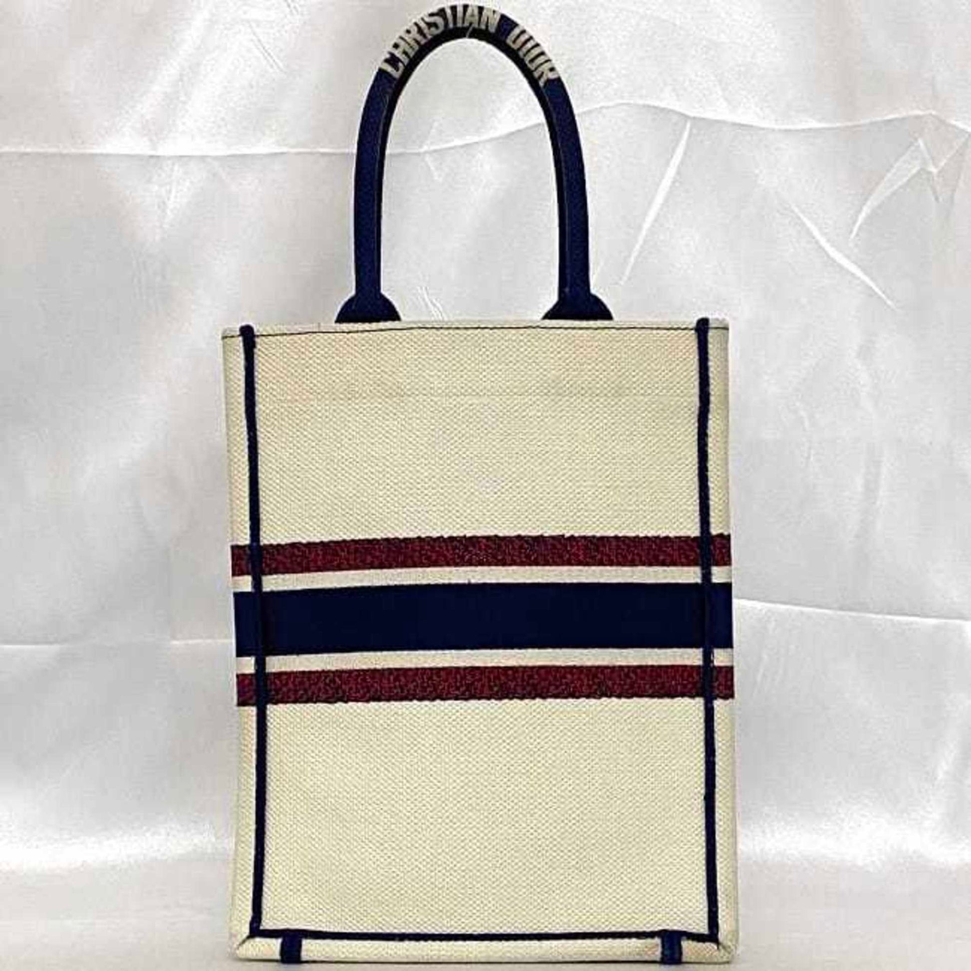 Christian Dior Navy Red Color White Canvas Handbag ()