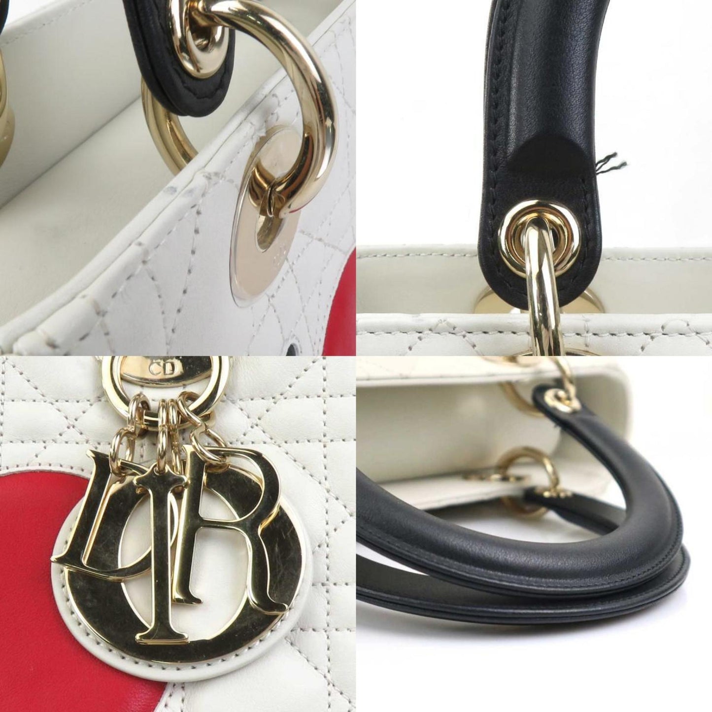 Christian Dior Black Red Color White Leather Handbag Shoulder Bag ()