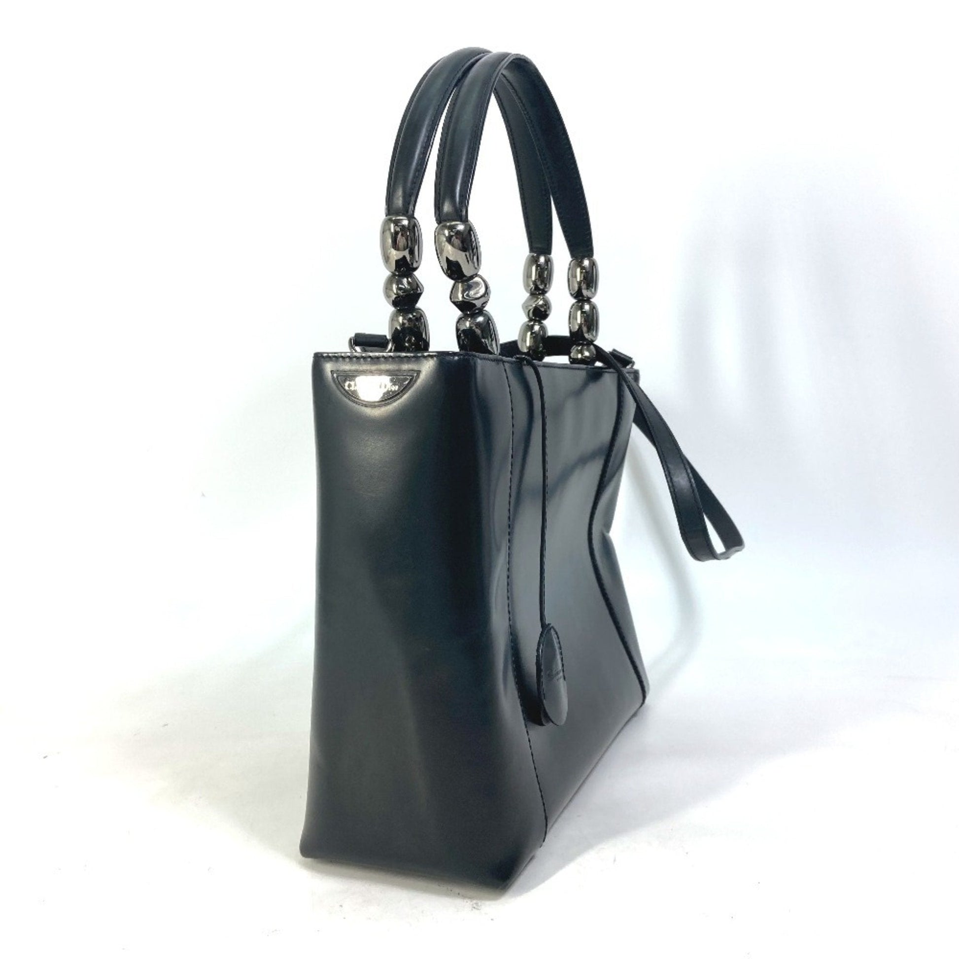 Christian Dior Black Leather Handbag Shoulder Bag Tote Bag ()