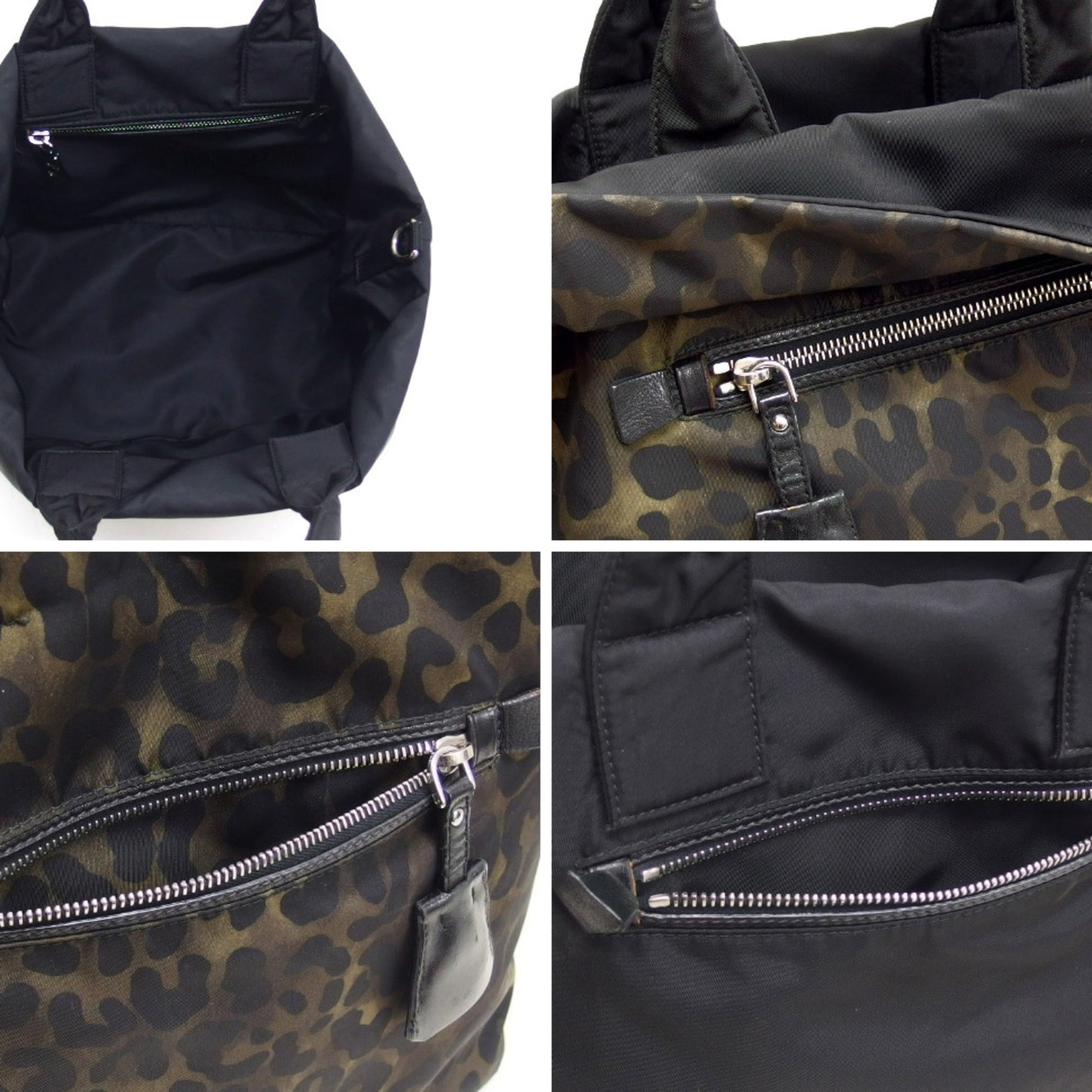 Prada 2WAY Nylon Bag Reversible Leopard Black