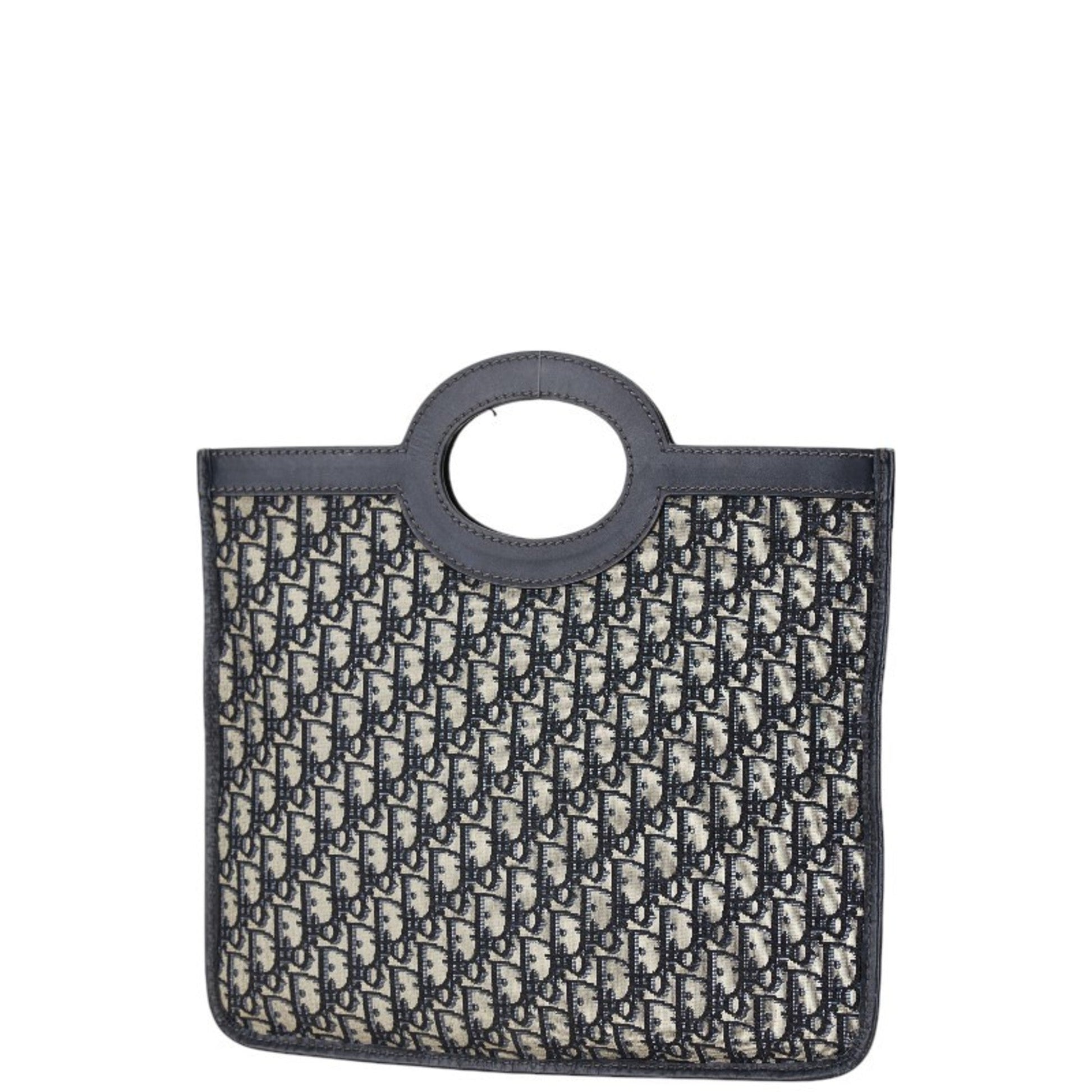 Christian Dior Beige Navy Canvas Leather Handbag ()