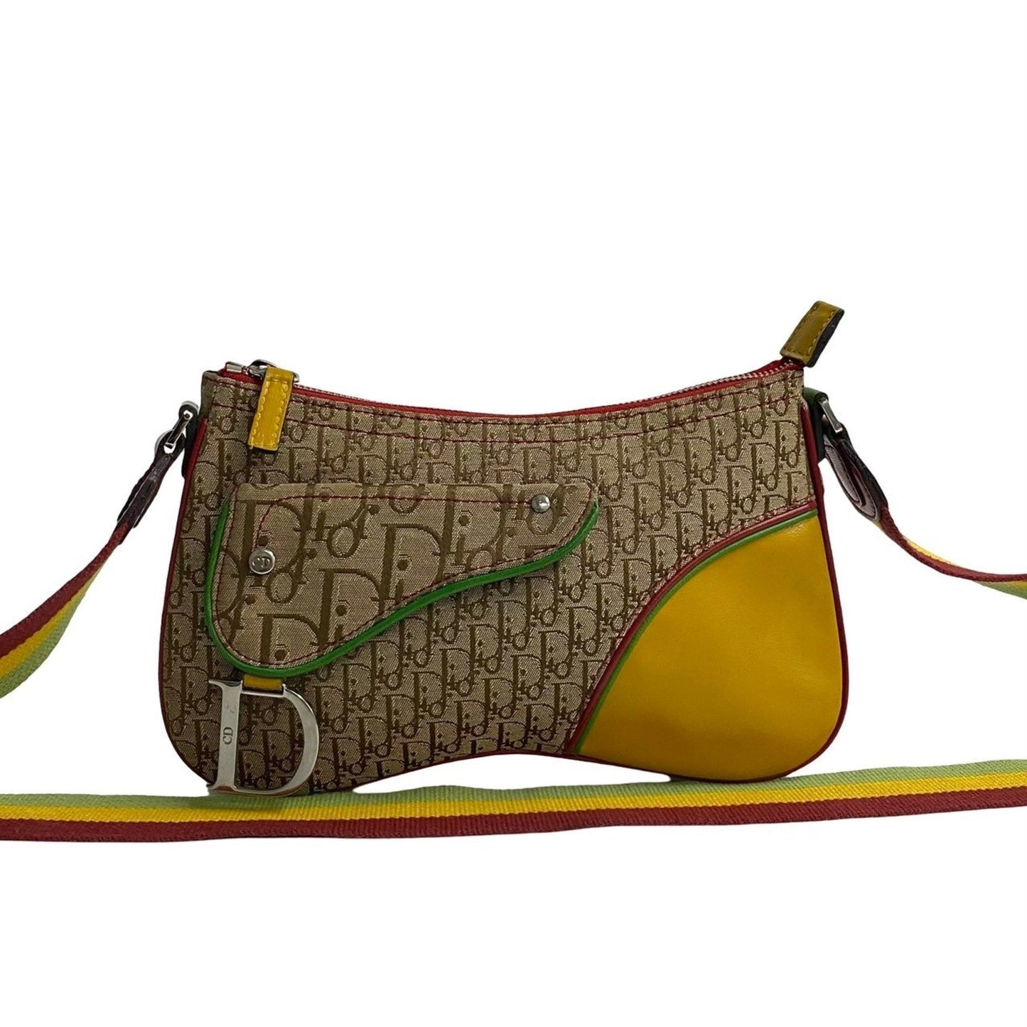 Christian Dior Beige Leather Canvas Pochette Saddle Bag Shoulder Bag ()