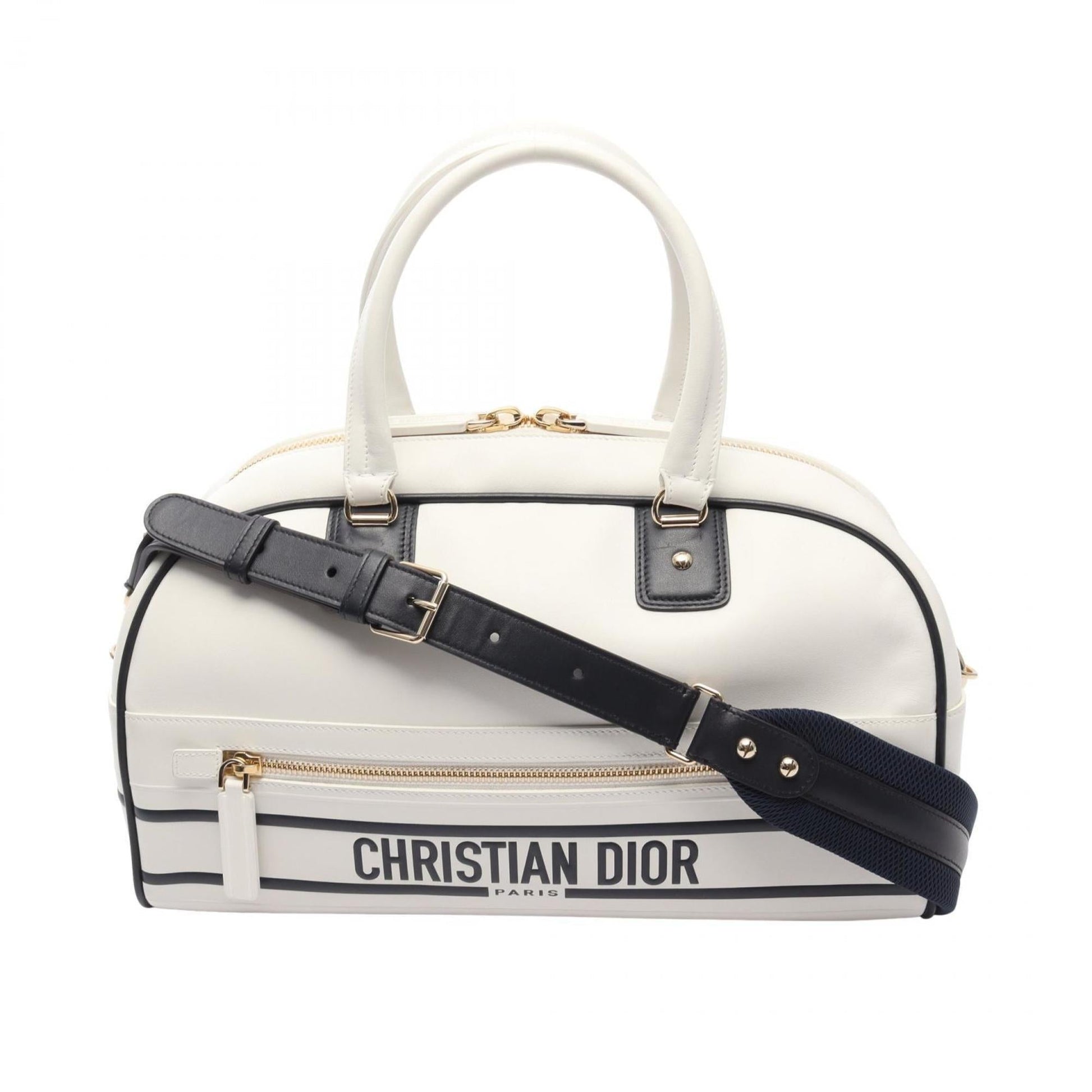 Christian Dior Black White Leather Handbag ()