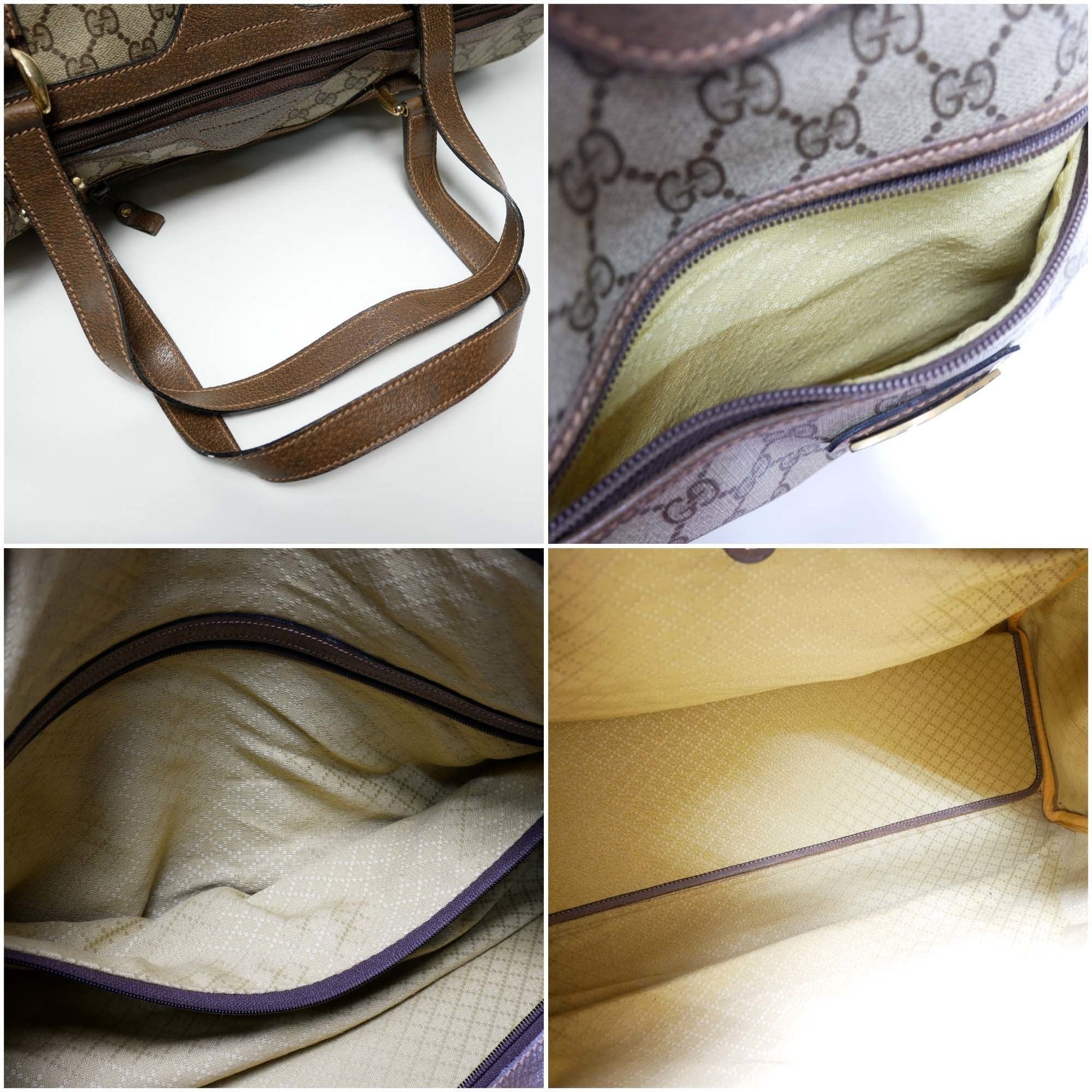 GUCCI Old Gucci Travel Bag Boston Unisex 1970's 70'S GG Pattern / Pigskin Gold Hardware Brown Beige