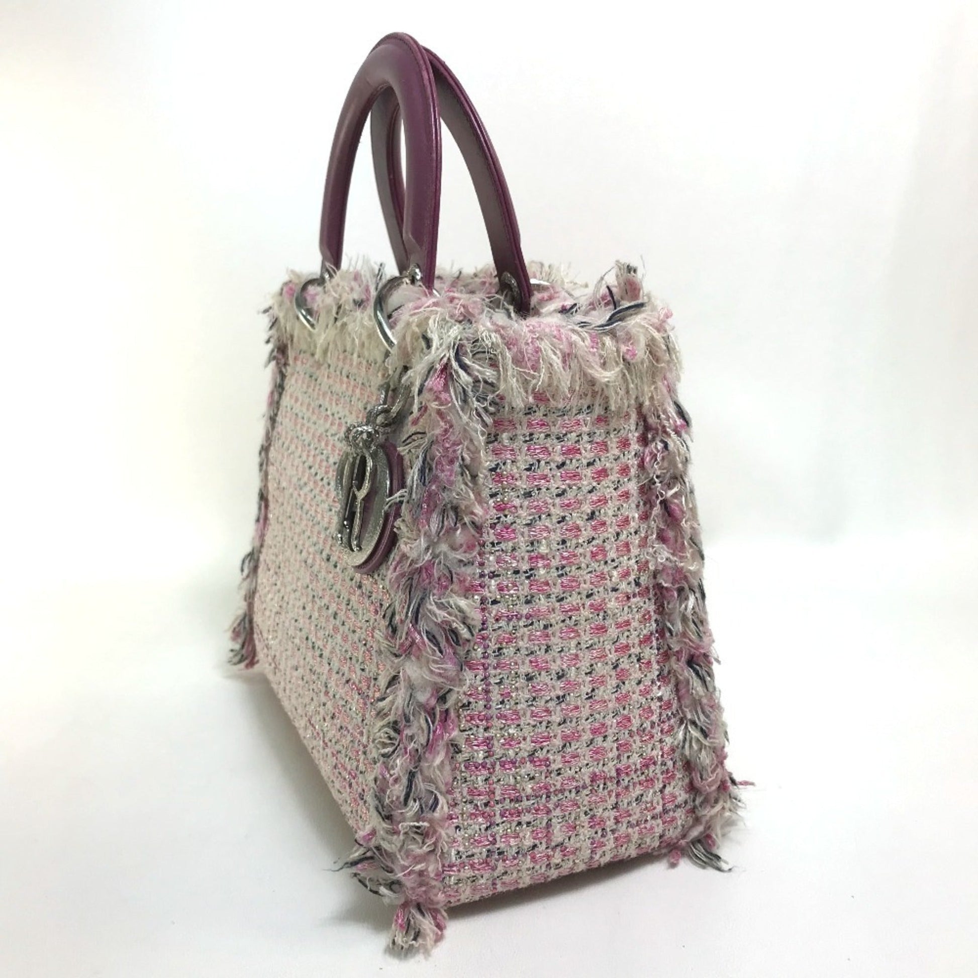 Christian Dior Lady Dior Pink Purple White Tweed Handbag Shoulder Bag ()