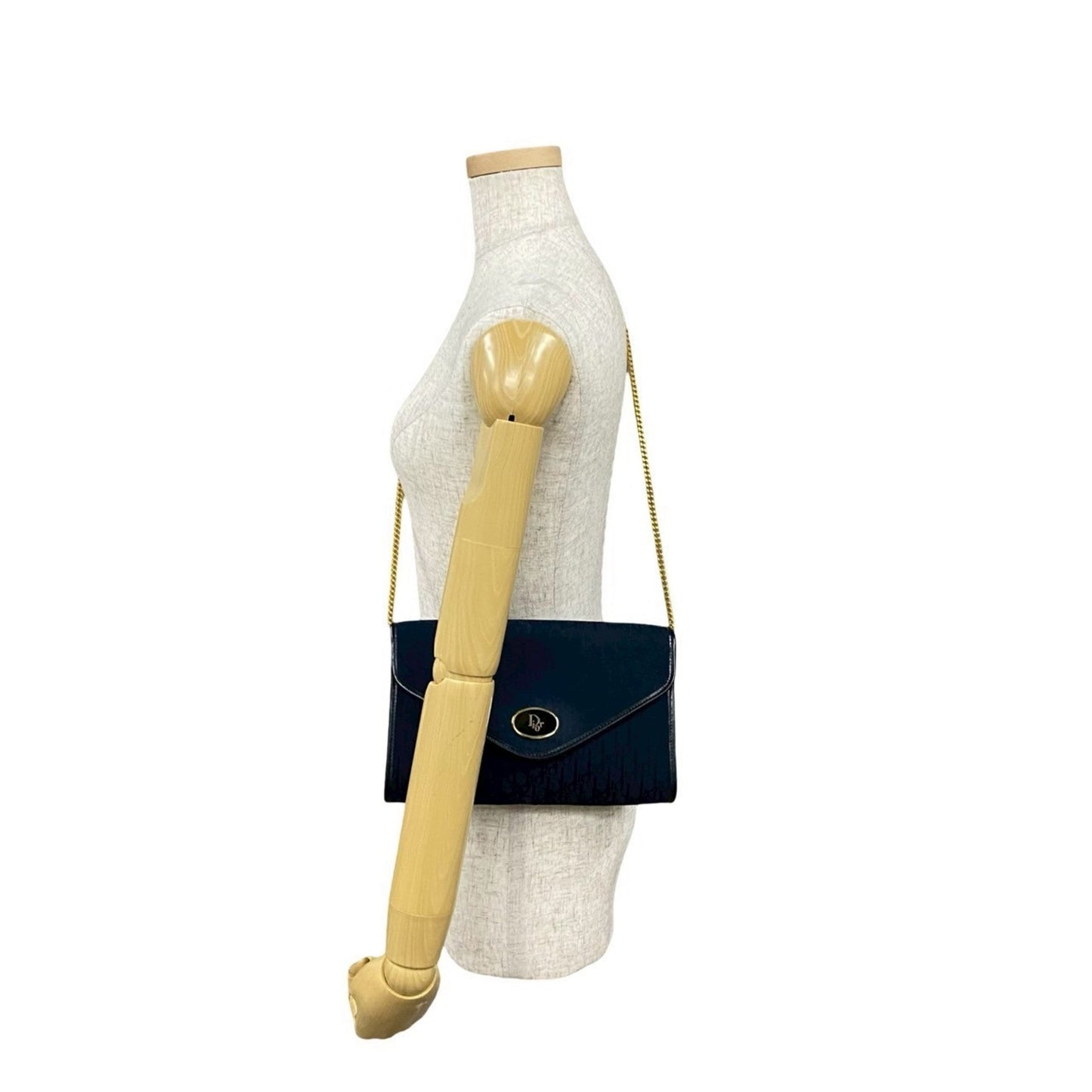 Christian Dior Navy Leather Canvas Shoulder Bag ()