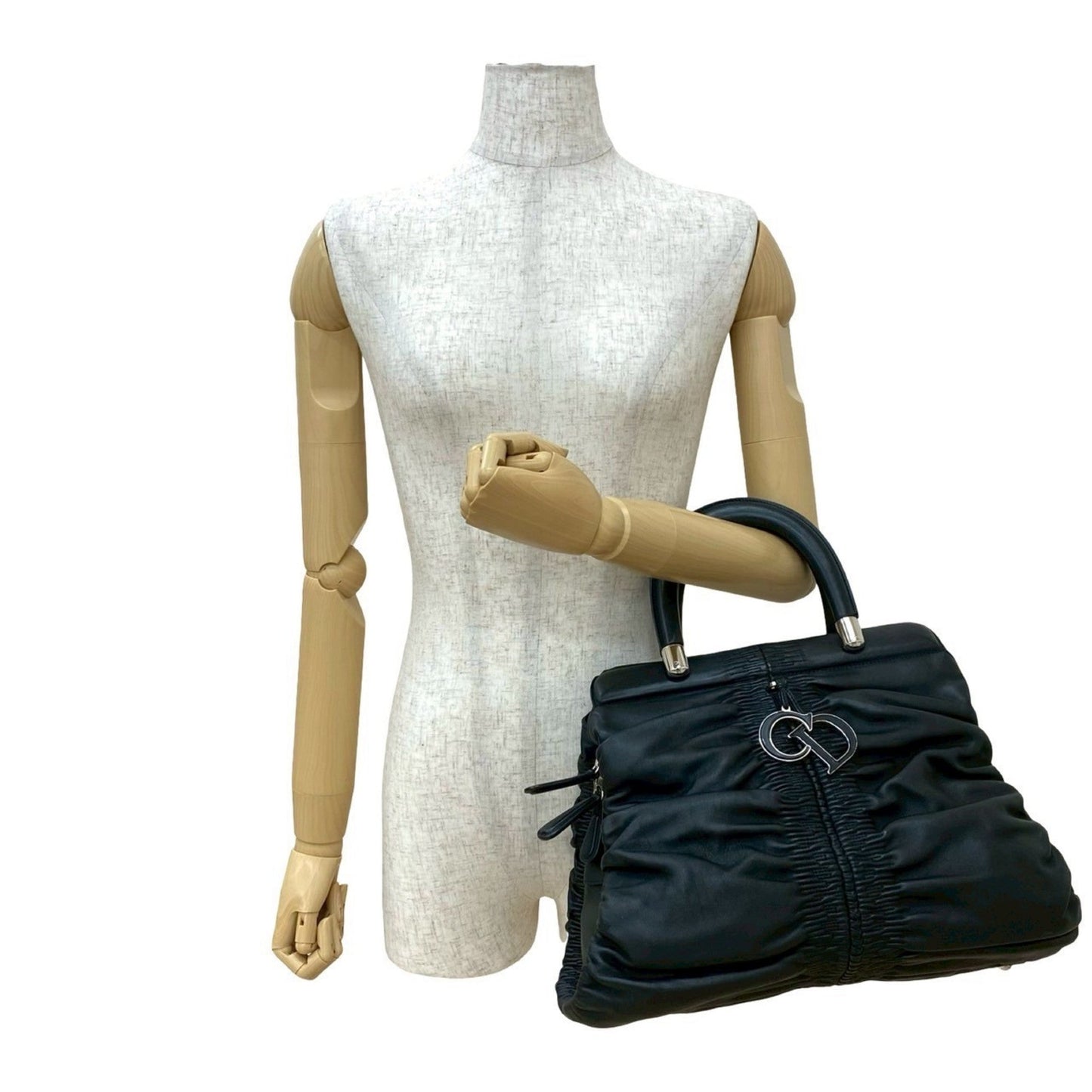 Christian Dior Black Leather Handbag Tote Bag ()