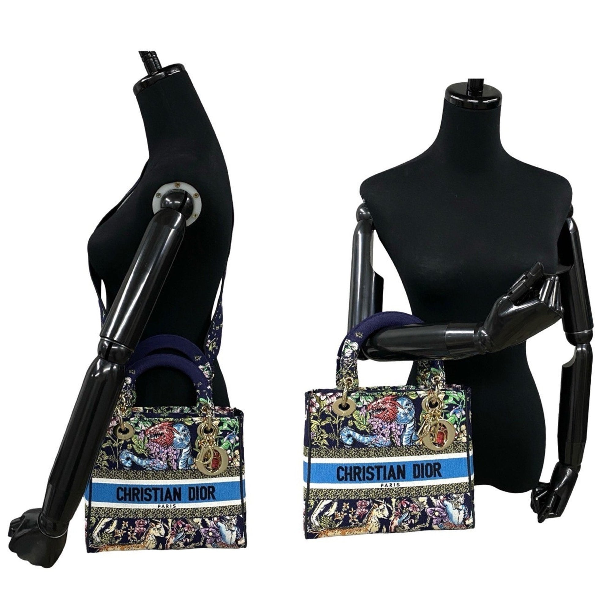 Christian Dior Blue Gold Canvas Shoulder Bag ()