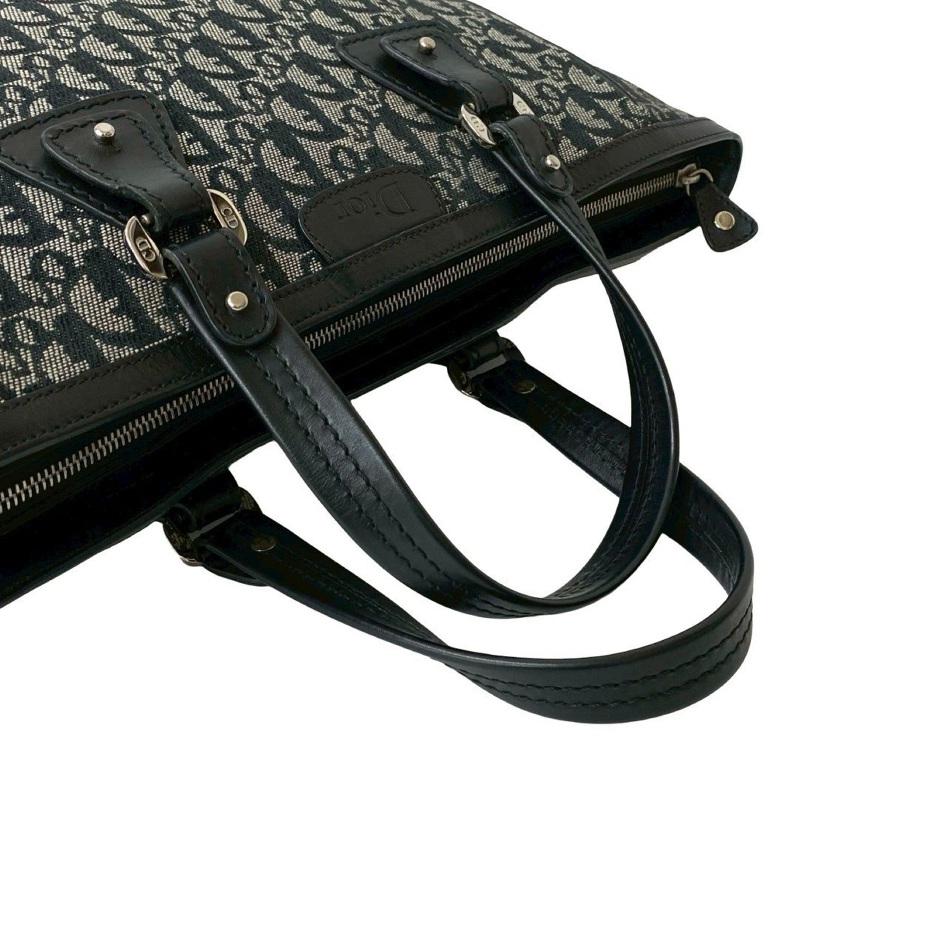 Christian Dior Black Canvas Leather Handbag Tote Bag ()