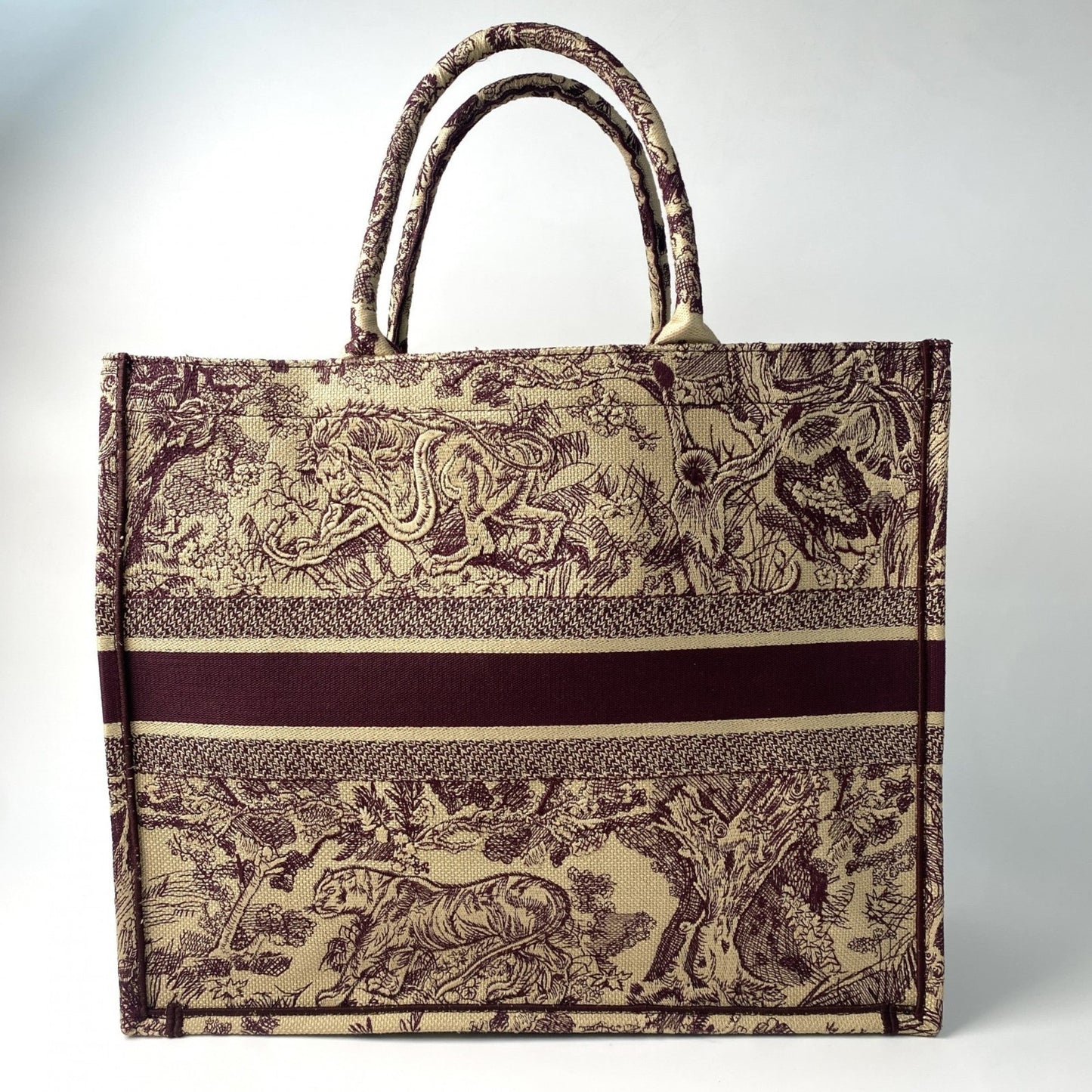 Christian Dior Bordeaux Brown Red Color Canvas Tote Bag ()