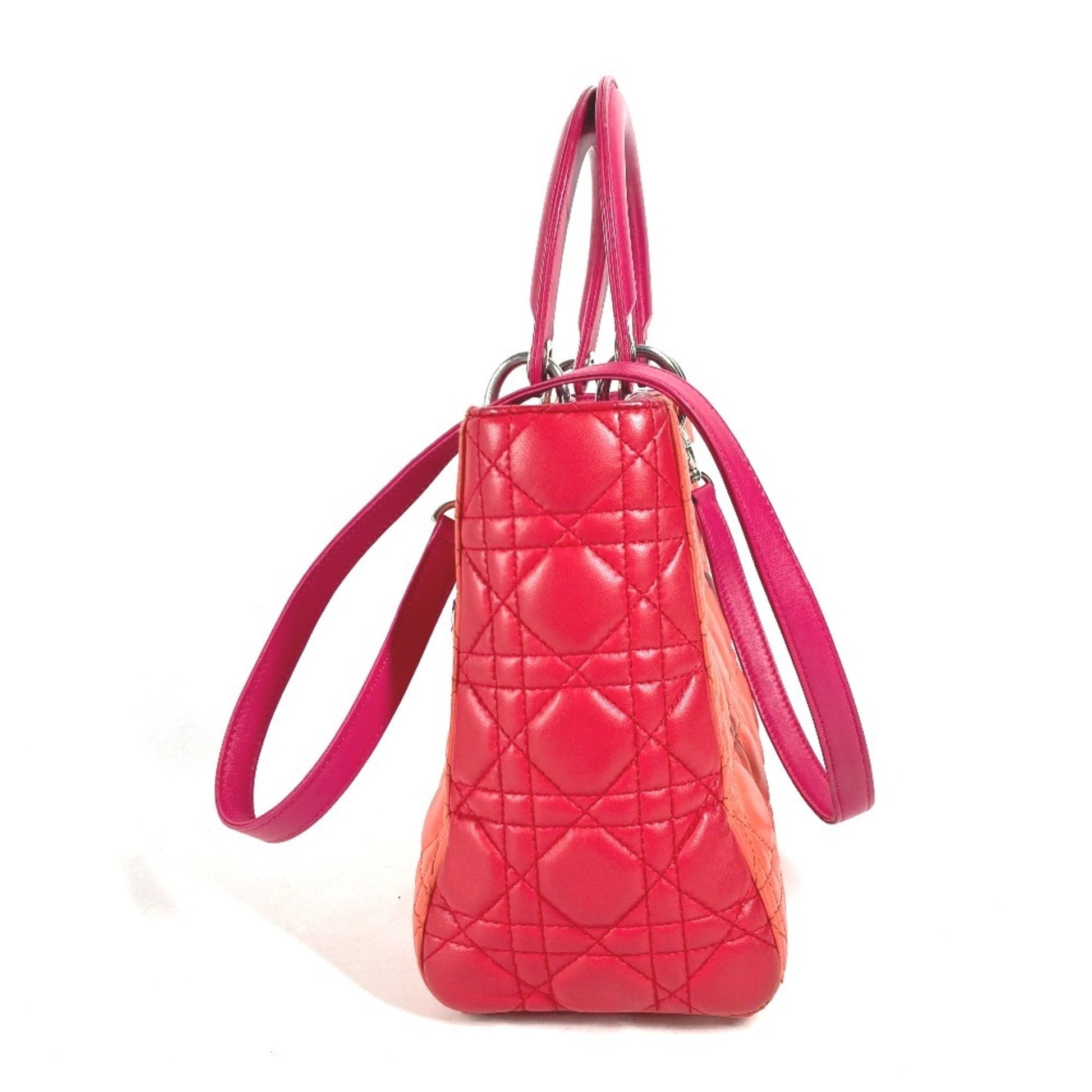 Christian Dior Lady Dior Orange Pink Red Color Leather Handbag Shoulder Bag Tote Bag ()