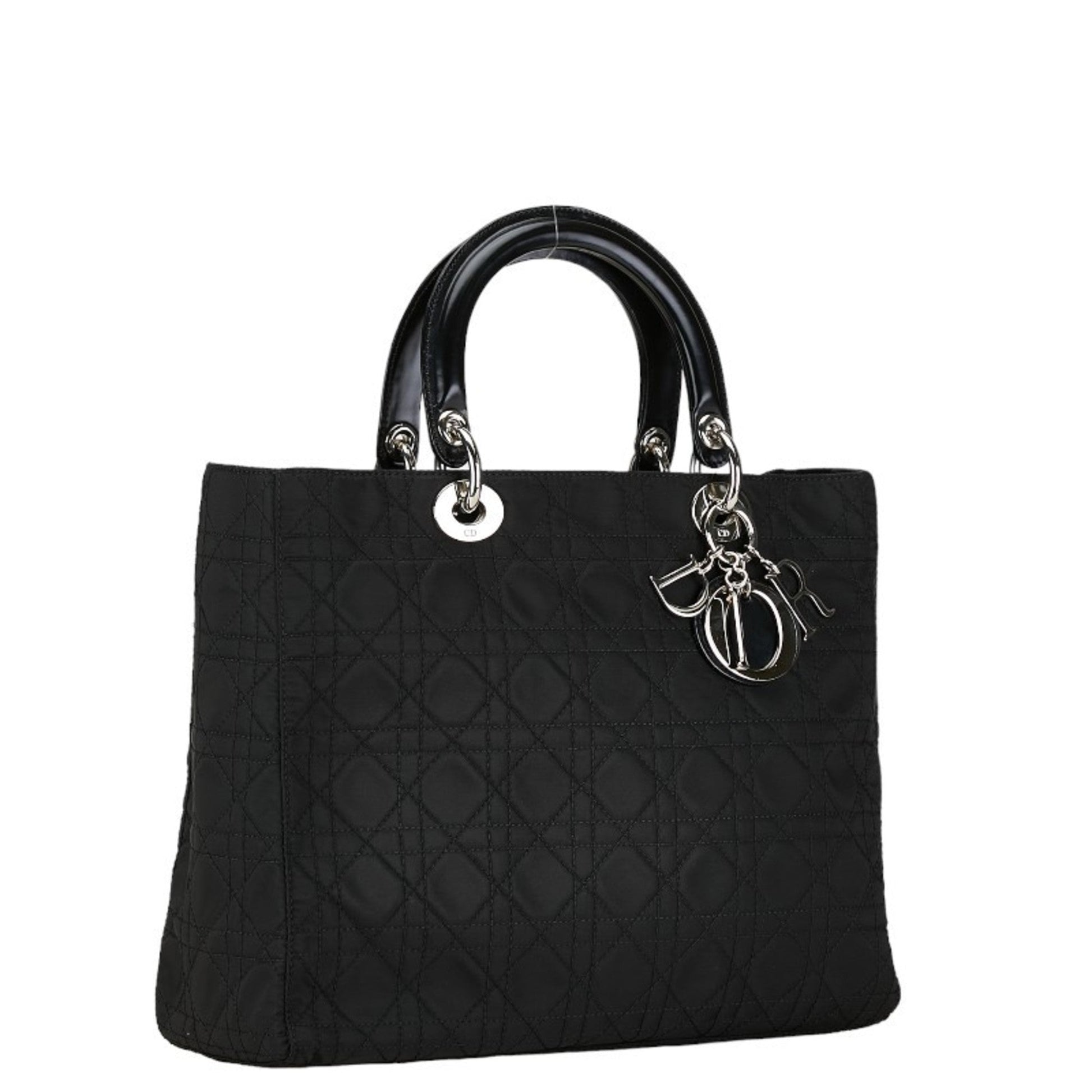 Christian Dior Black Cotton Leather Handbag Pochette Pouch Shoulder Bag ()