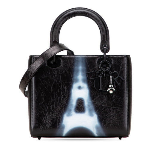 Christian Dior Lady Dior Black White Pvc Leather Handbag Shoulder Bag ()