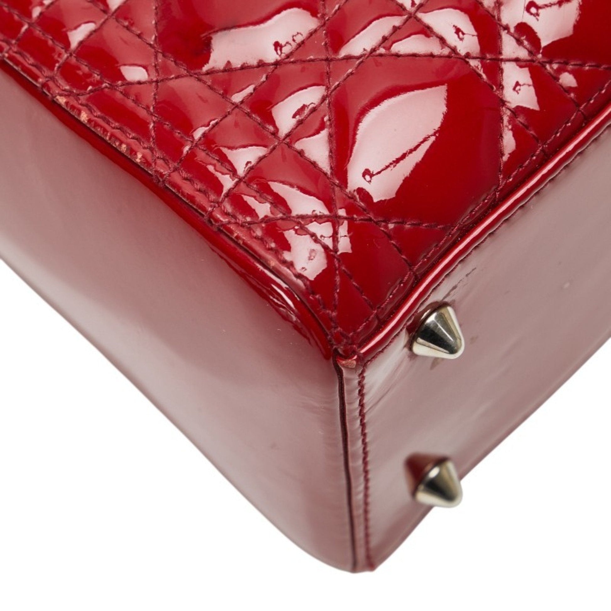 Christian Dior Lady Dior Red Color Patent Leather Handbag Shoulder Bag ()