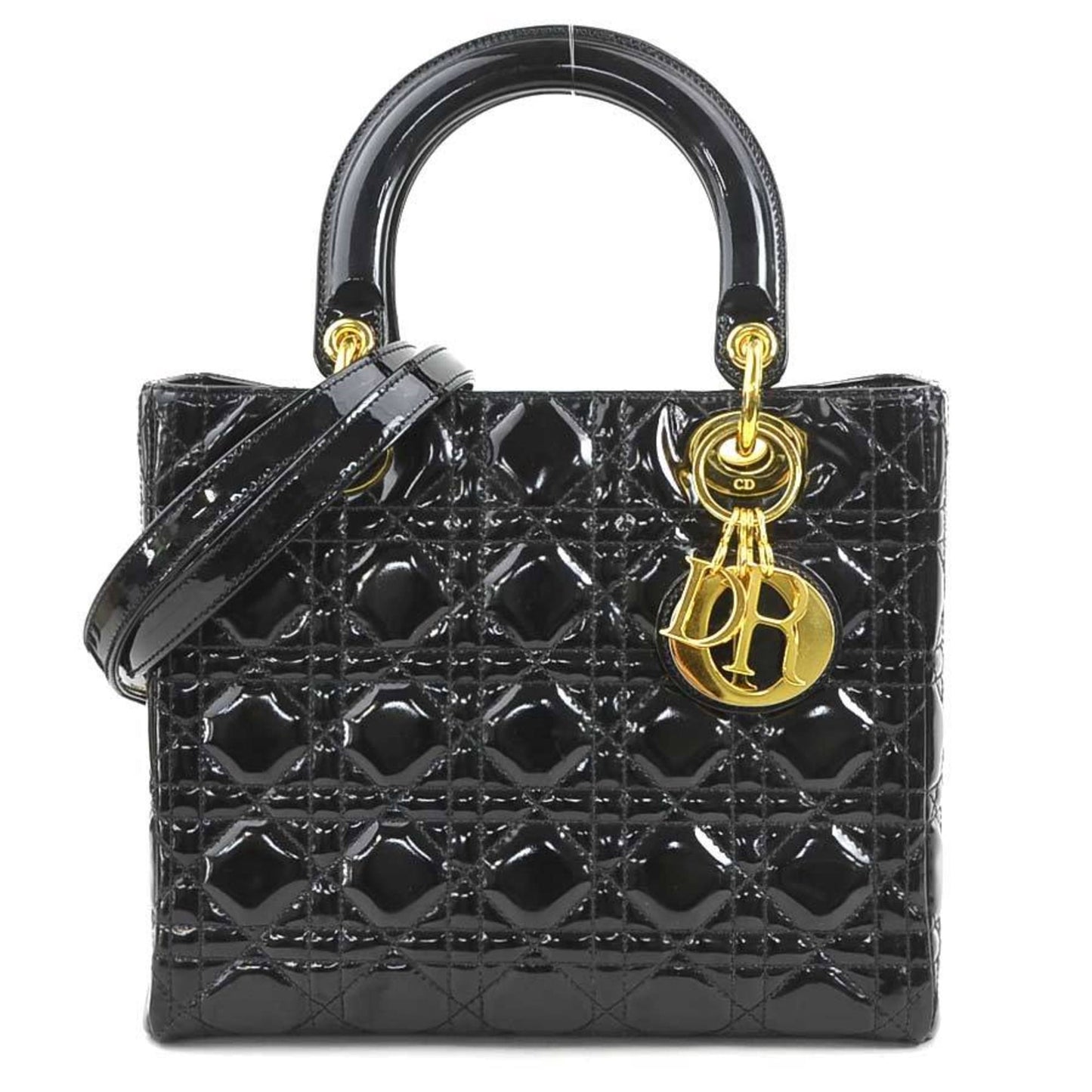 Christian Dior Black Patent Leather Handbag Shoulder Bag ()