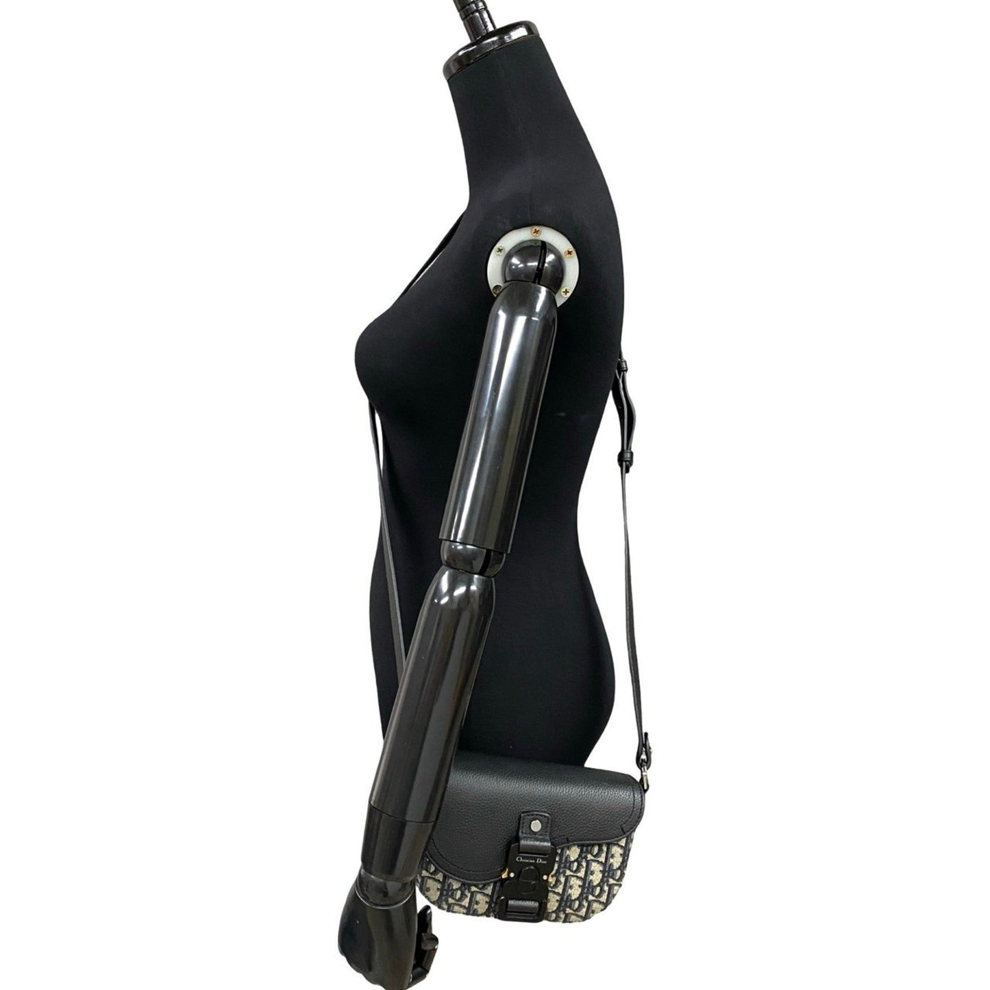 Christian Dior Black Gray Leather Canvas Pochette Shoulder Bag ()