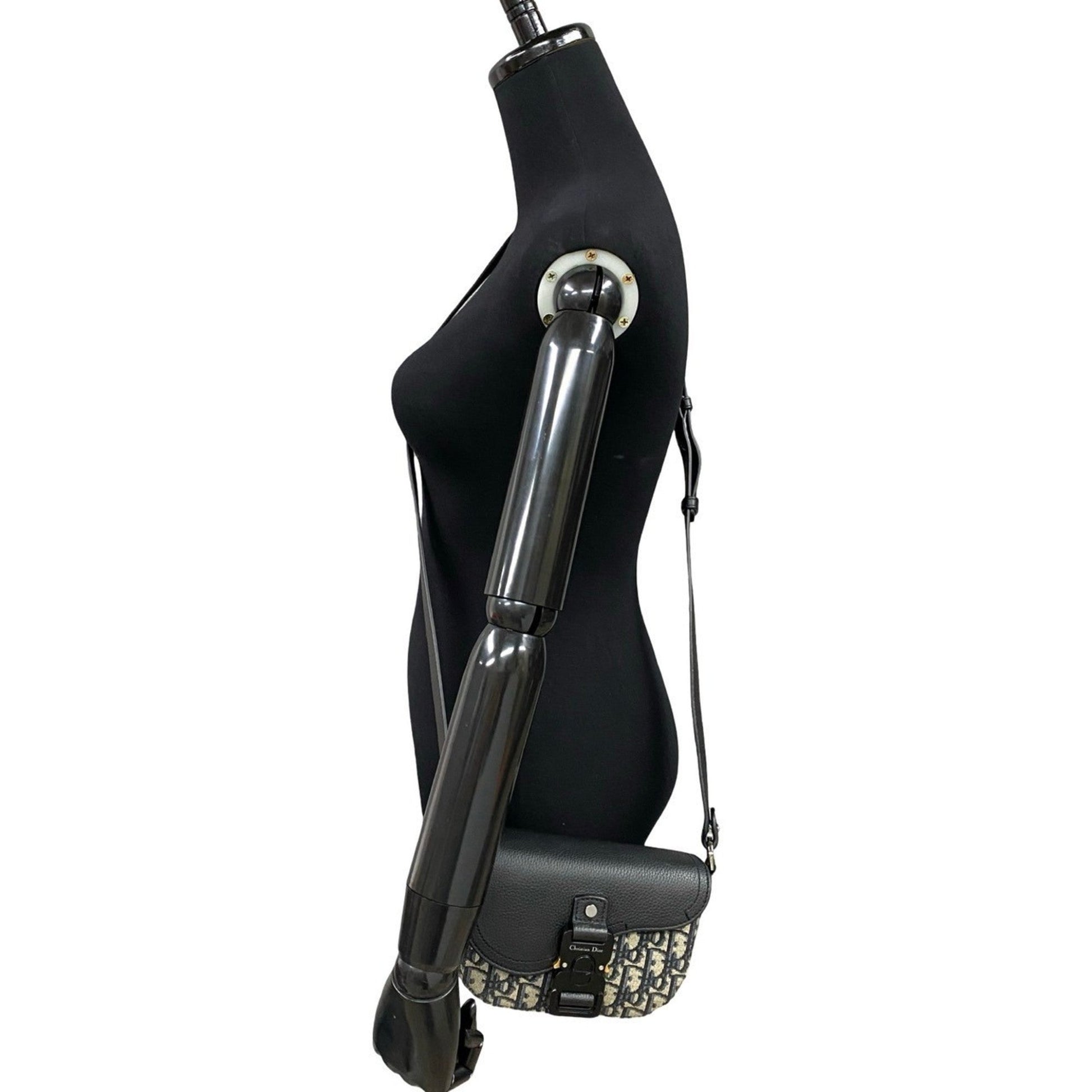 Christian Dior Black Gray Leather Canvas Pochette Shoulder Bag ()