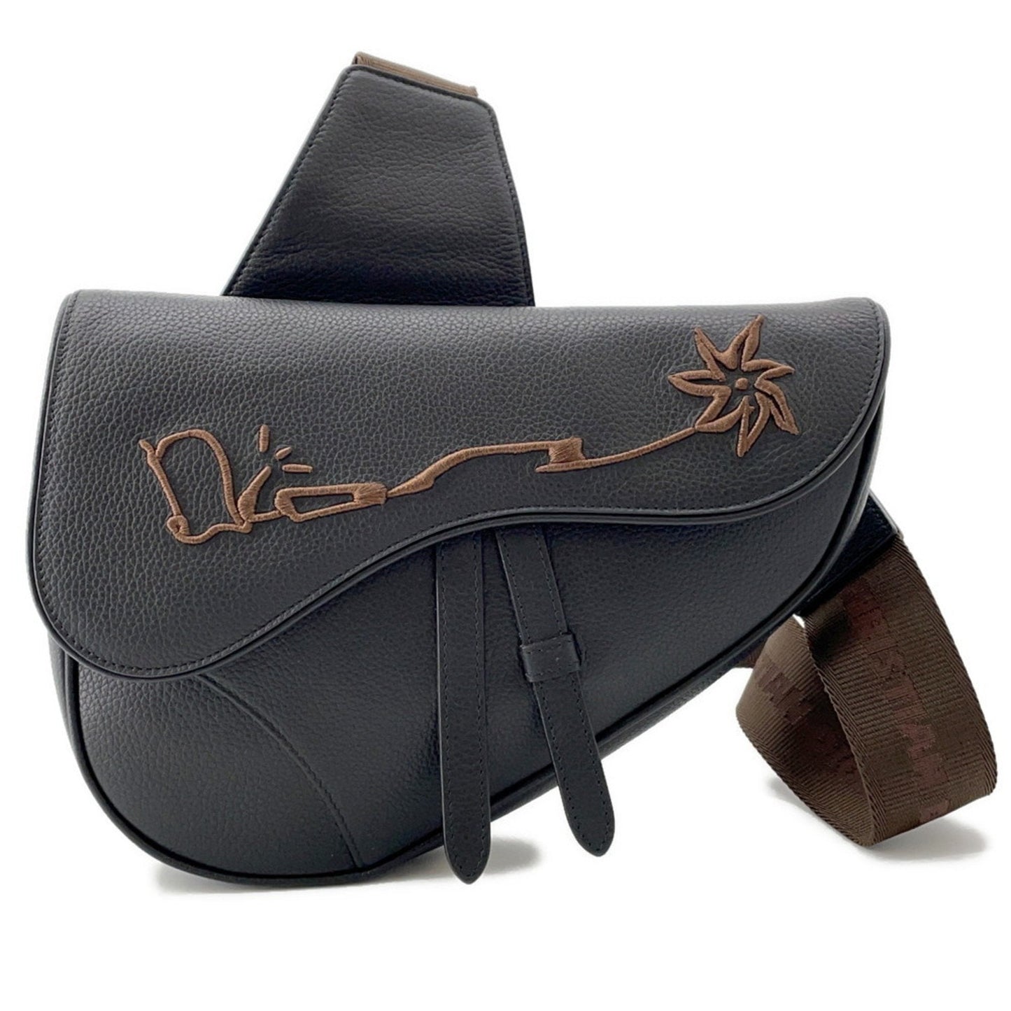Christian Dior Black Leather Saddle Bag Sling Bag ()