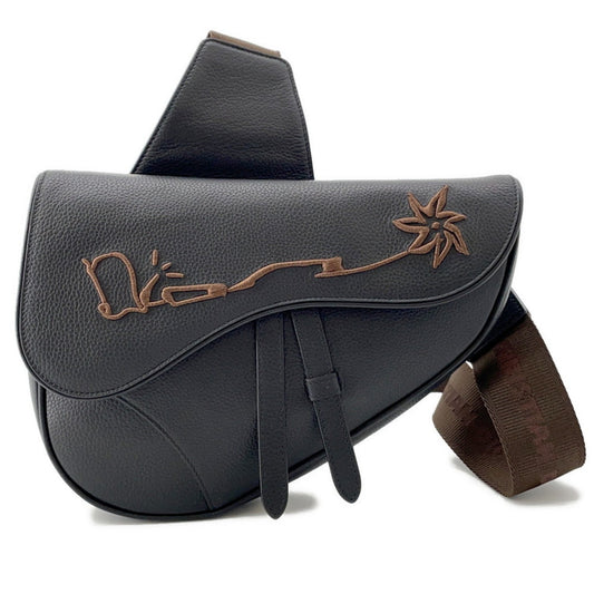 Christian Dior Black Leather Saddle Bag Sling Bag ()