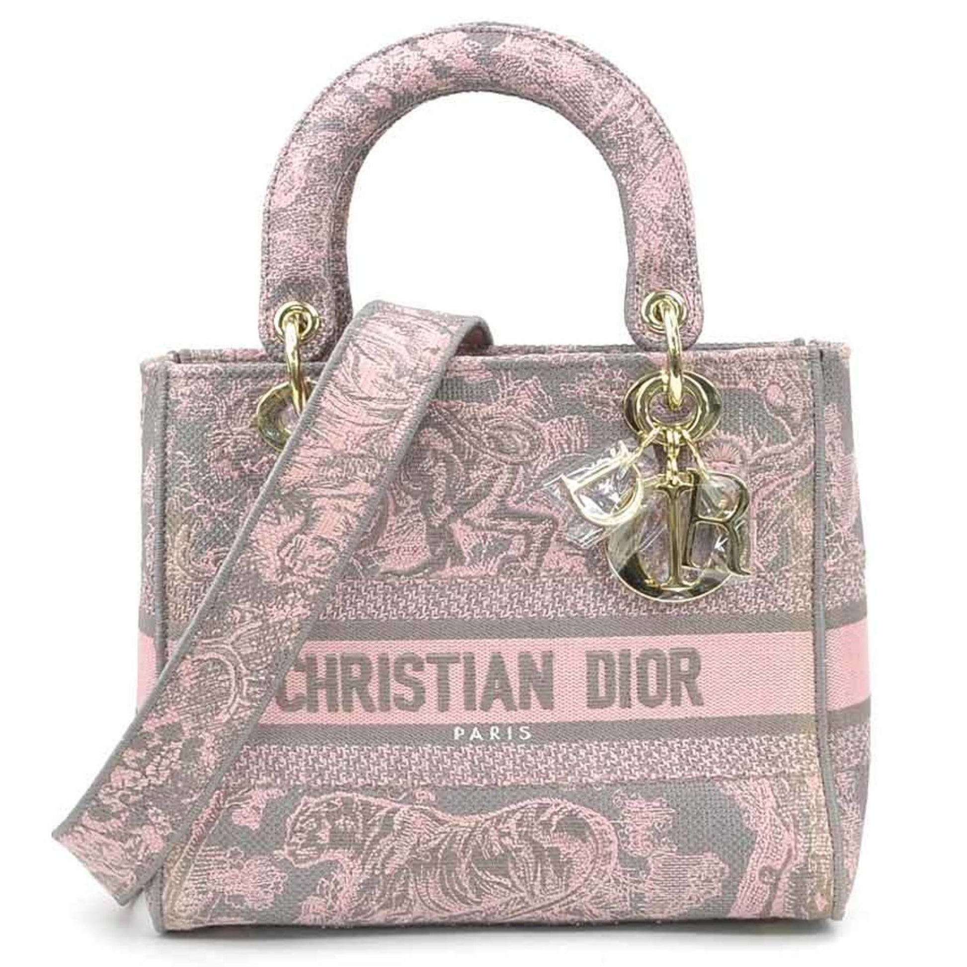 Christian Dior Gray Pink Canvas Handbag Shoulder Bag ()