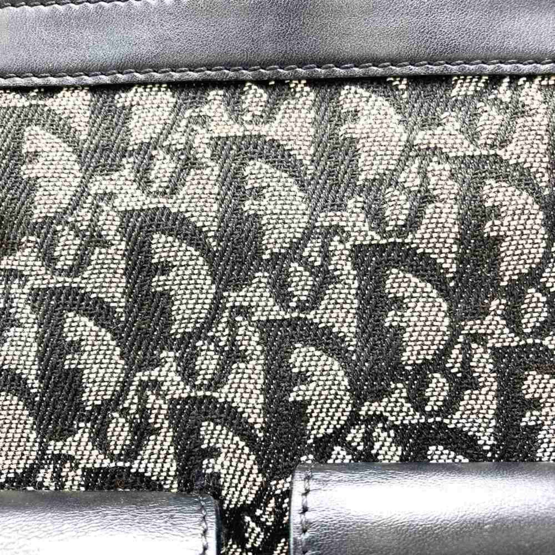 Christian Dior Black Canvas Leather Handbag Tote Bag ()