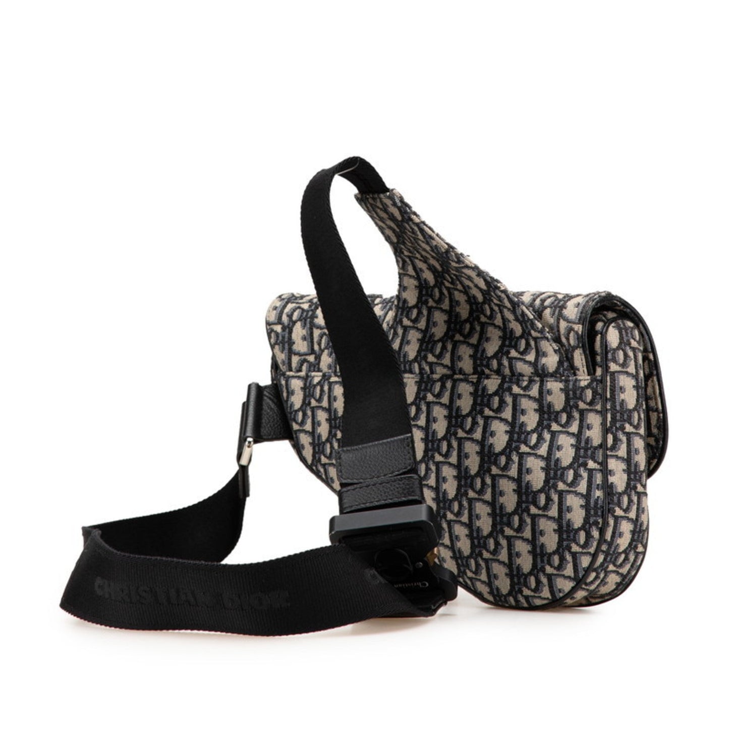 Christian Dior Beige Navy Canvas Leather Saddle Bag Shoulder Bag Sling Bag ()
