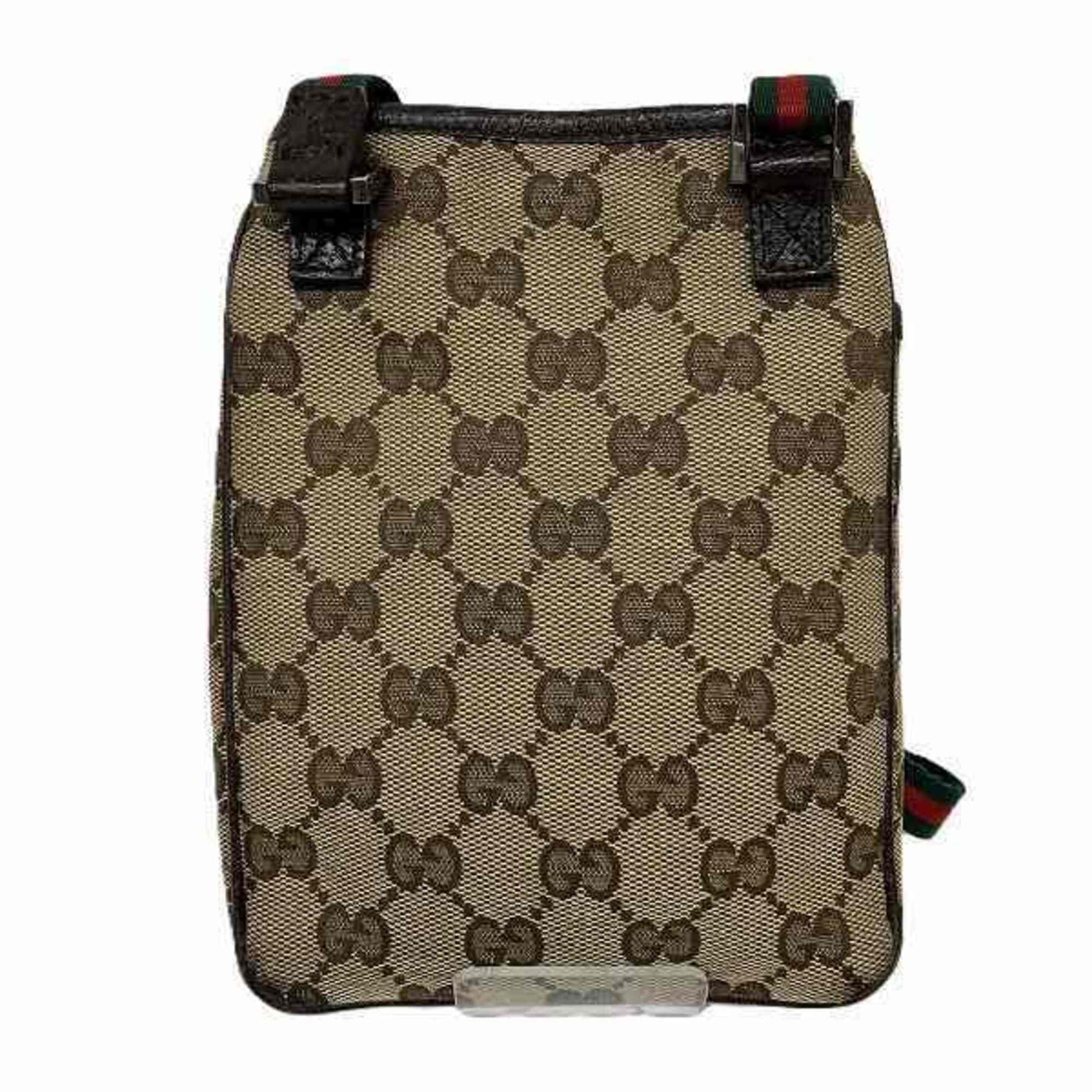 Gucci Pochette Leather Canvas Shoulder Bag