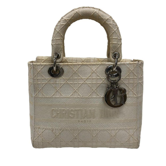 Christian Dior Lady Dior White Canvas Handbag ()