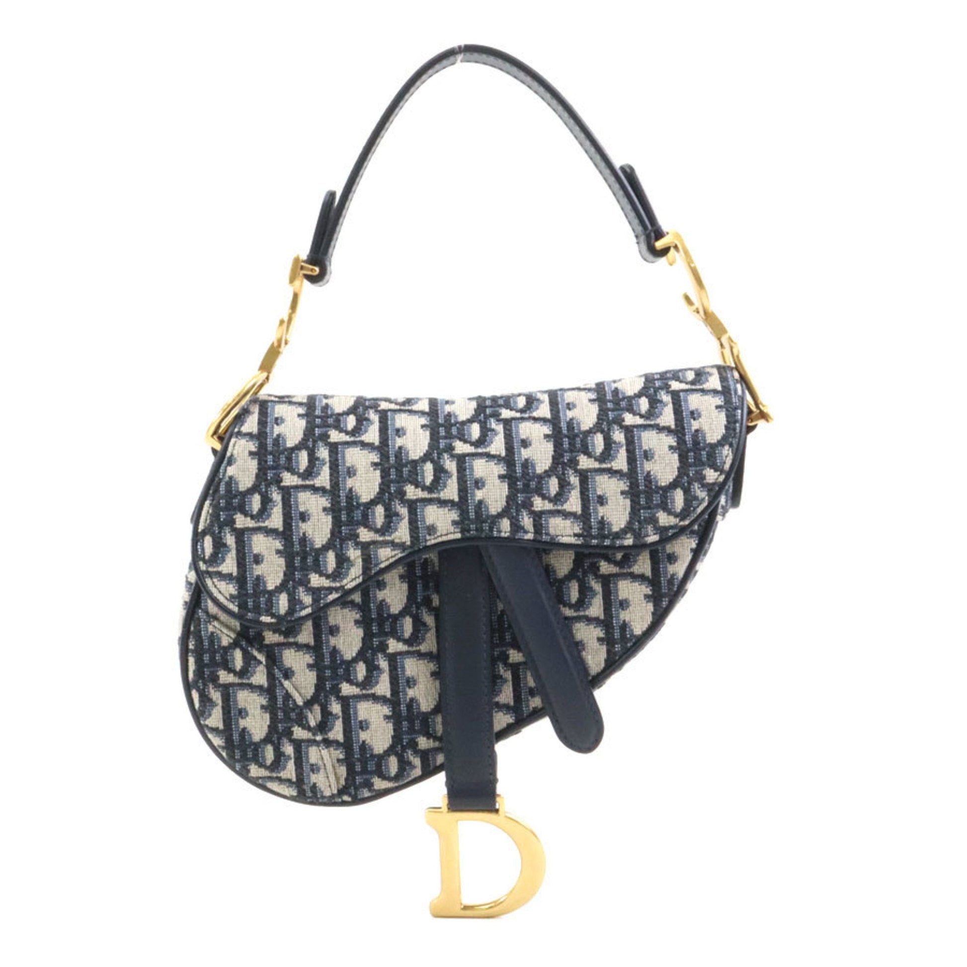 Christian Dior Navy Canvas Handbag Saddle Bag ()
