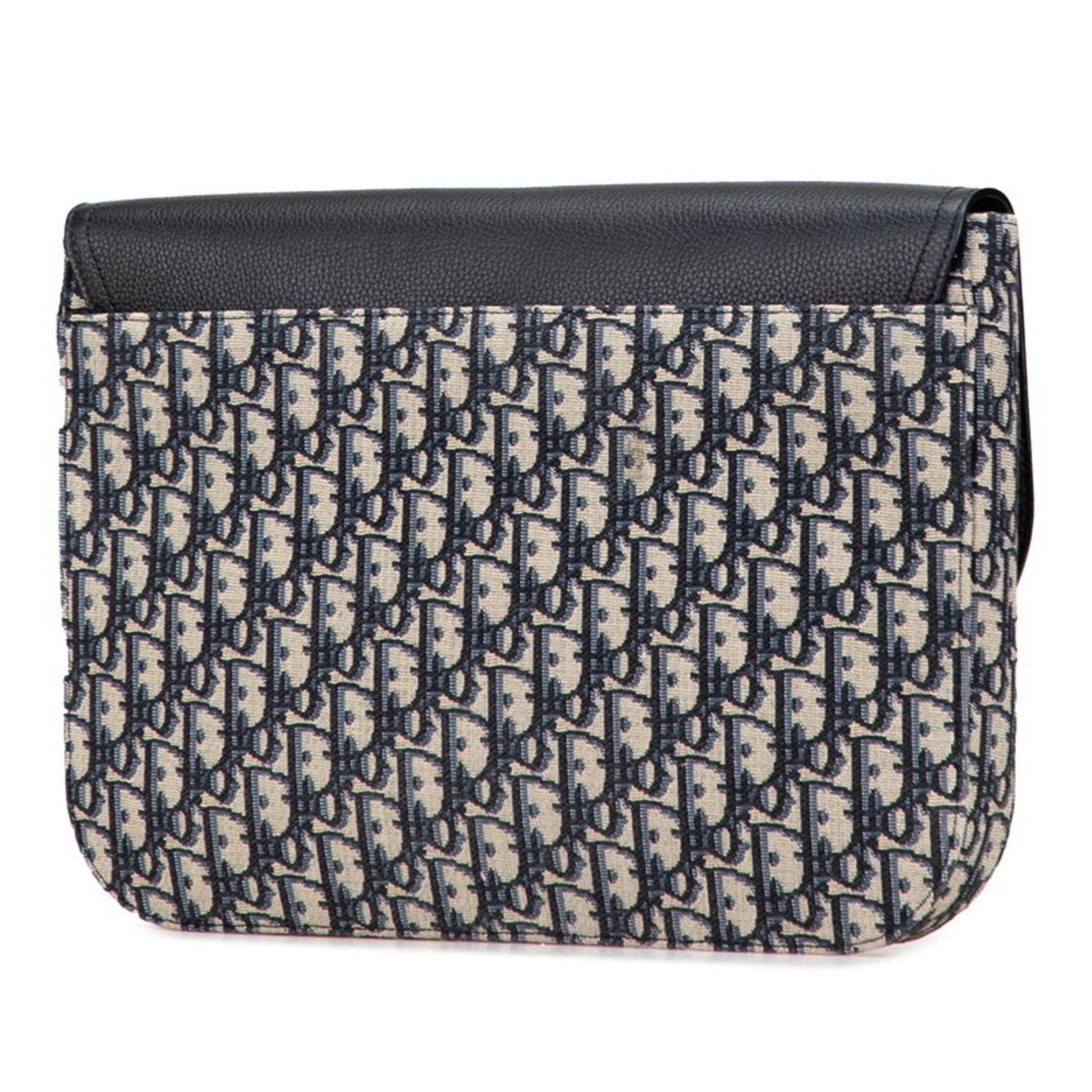 Christian Dior Beige Navy Black Canvas Leather Clutch Bag ()