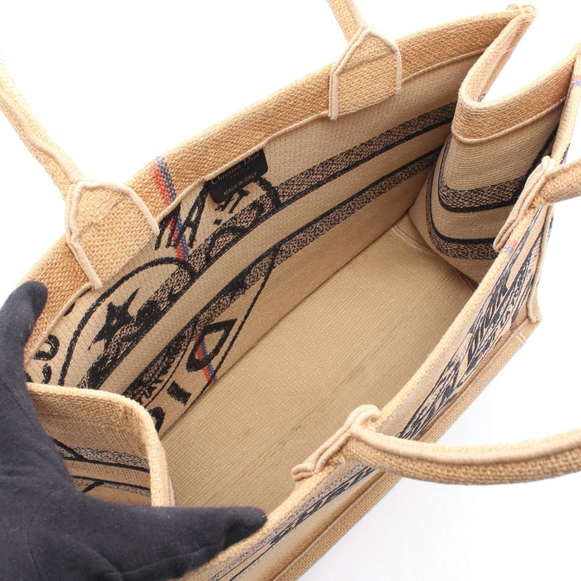 Christian Dior Black Brown Multi-Color Raffia Tote Bag ()