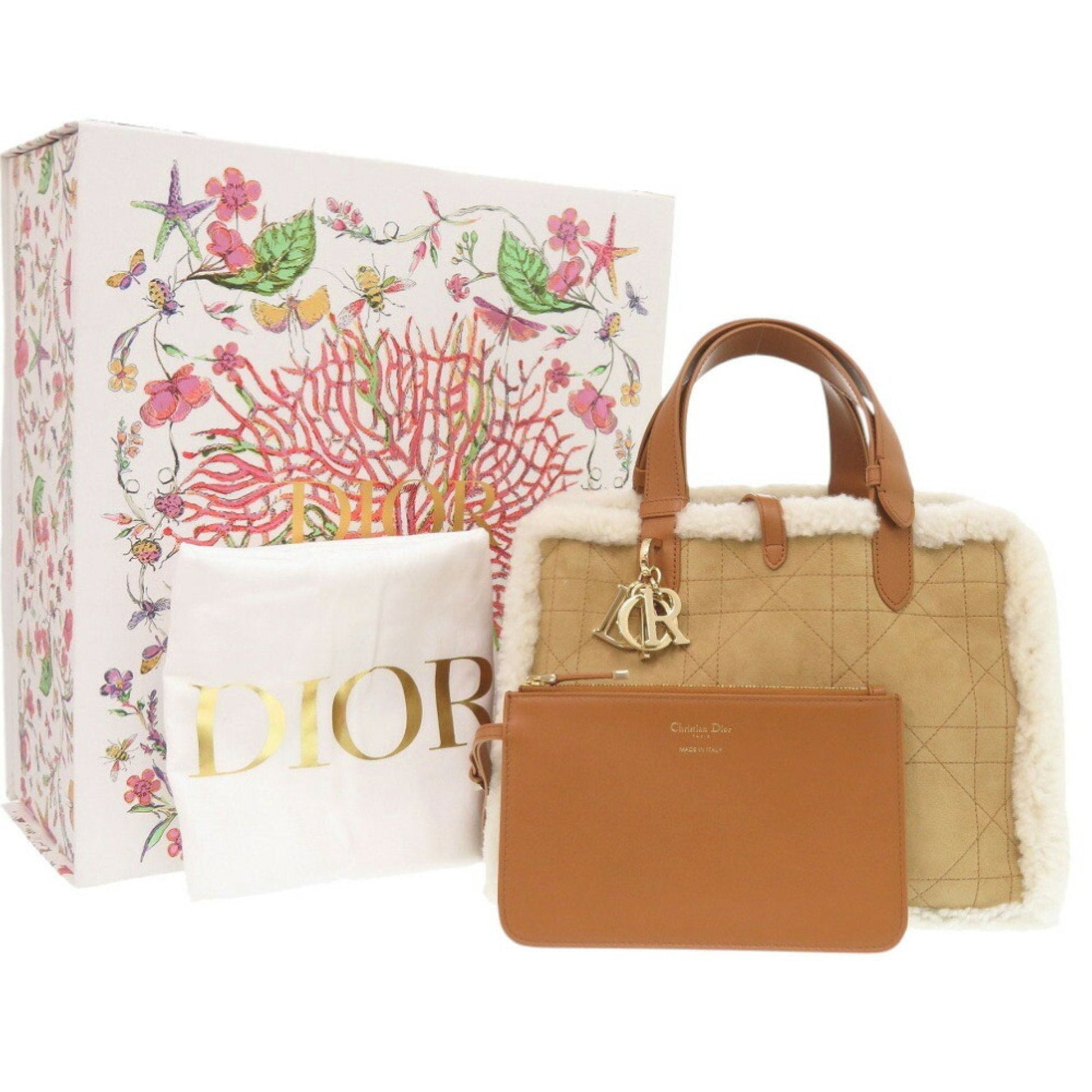 Christian Dior Brown White Leather Leather Handbag ()