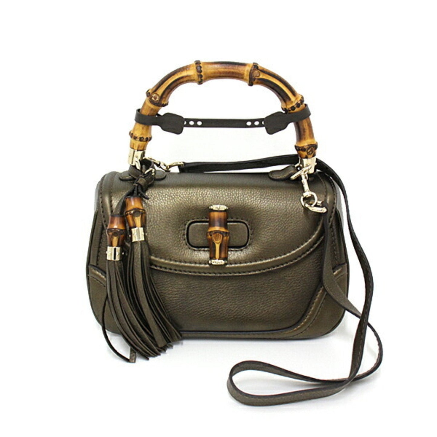 Gucci Bamboo Gold Leather Metallic Shoulder Bag