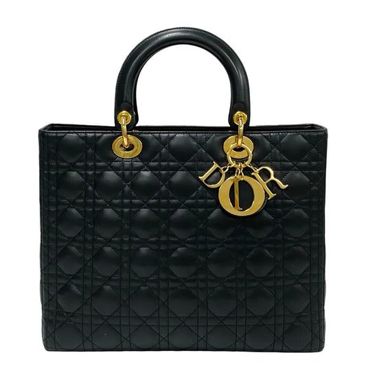 Christian Dior Black Leather Handbag Tote Bag ()