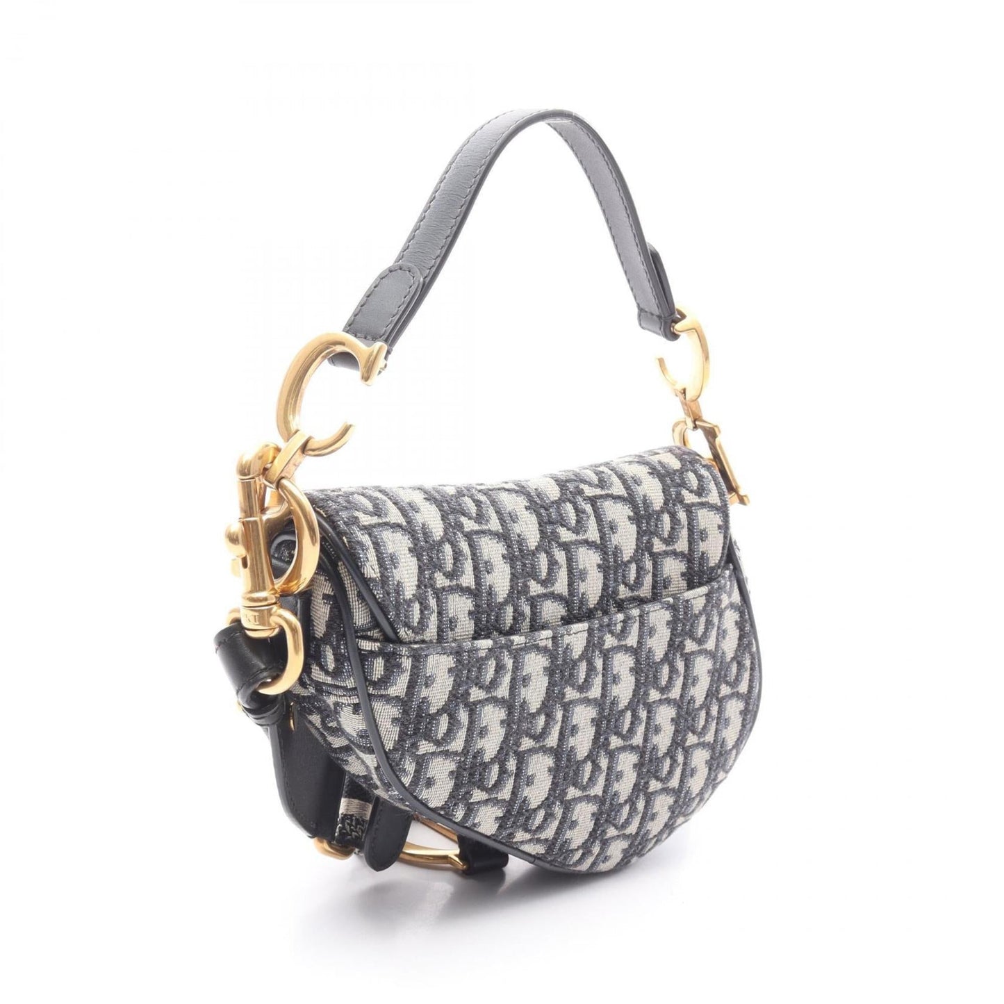 Christian Dior Beige Black Blue Canvas Leather Handbag ()
