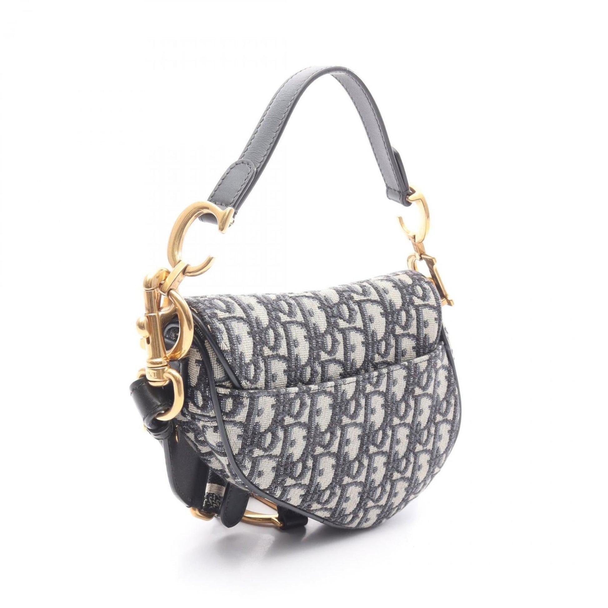 Christian Dior Beige Black Blue Canvas Leather Handbag ()
