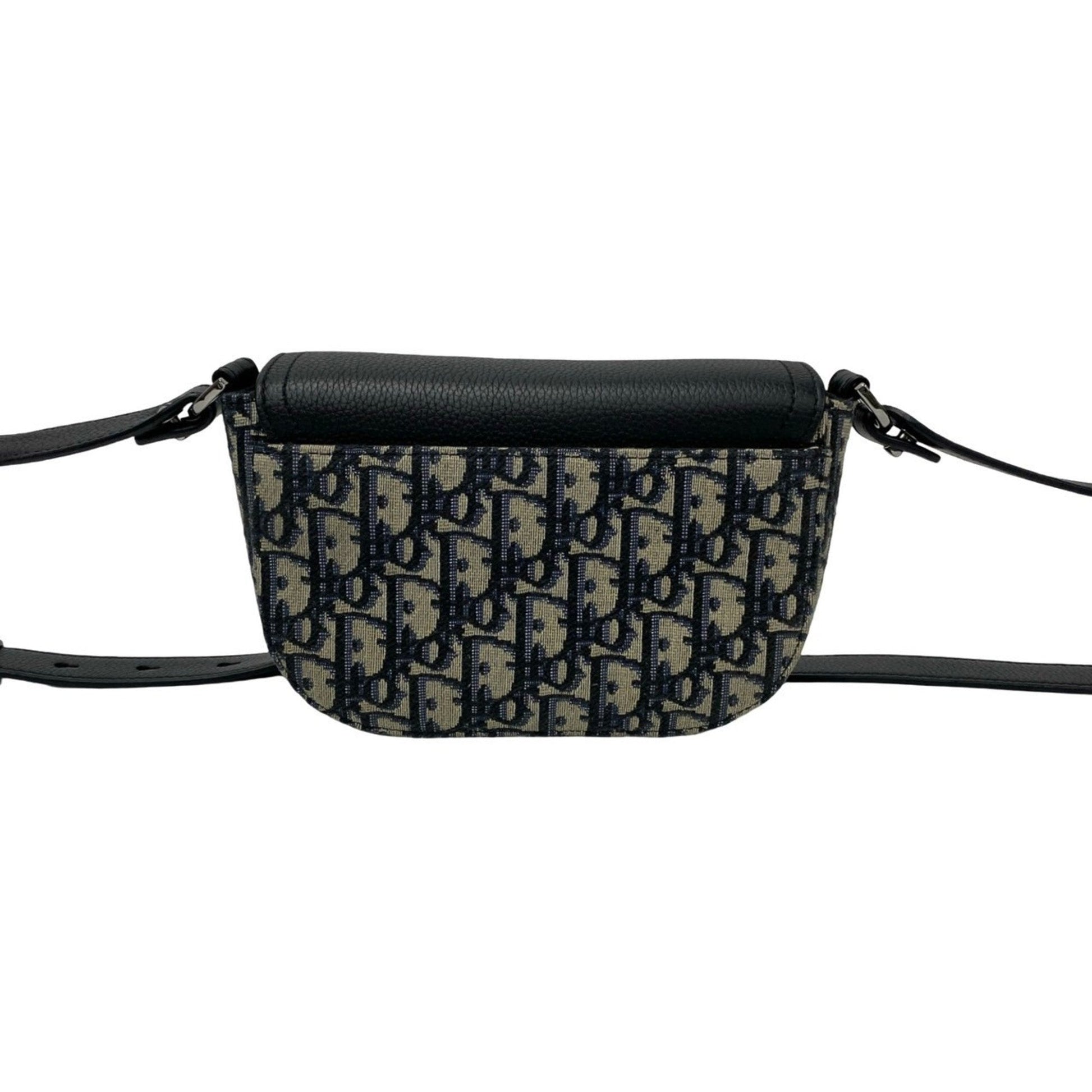 Christian Dior Black Gray Leather Canvas Pochette Shoulder Bag ()