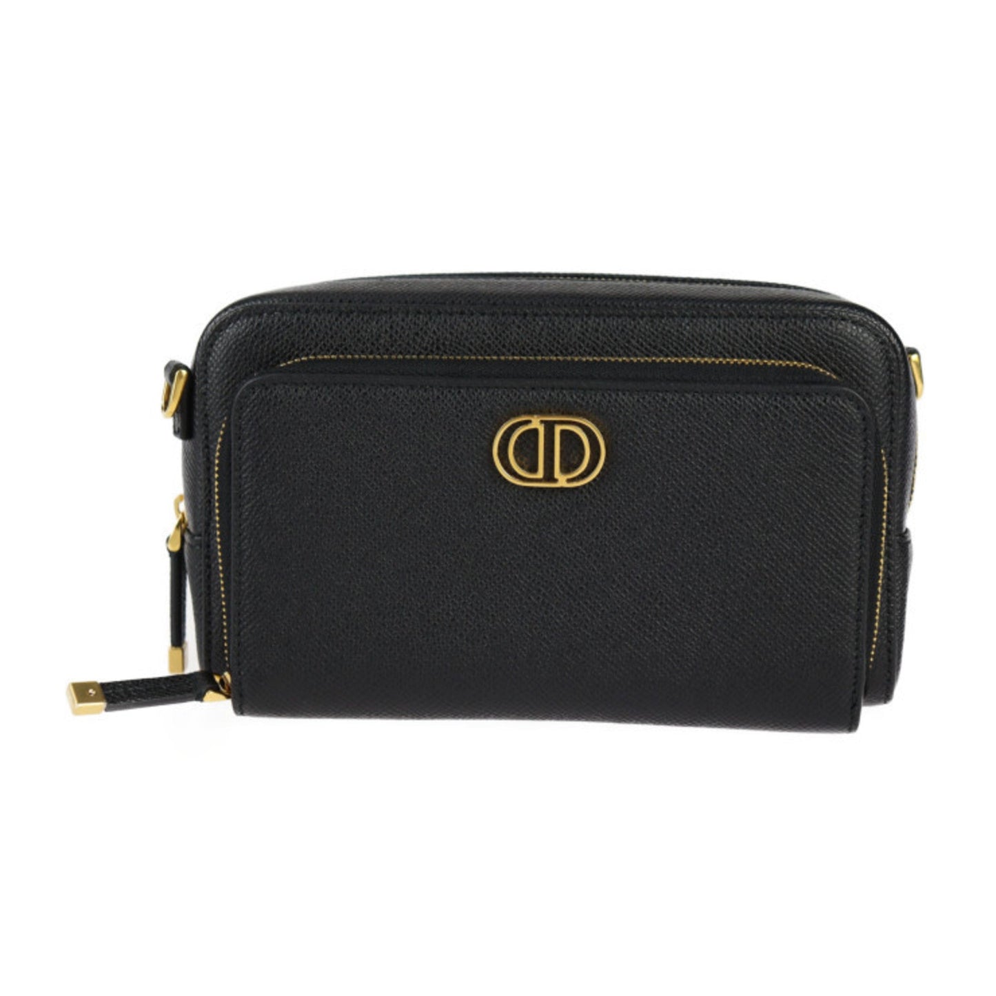 Christian Dior Black Leather Clutch Bag Handbag Pochette Pouch Shoulder Bag ()